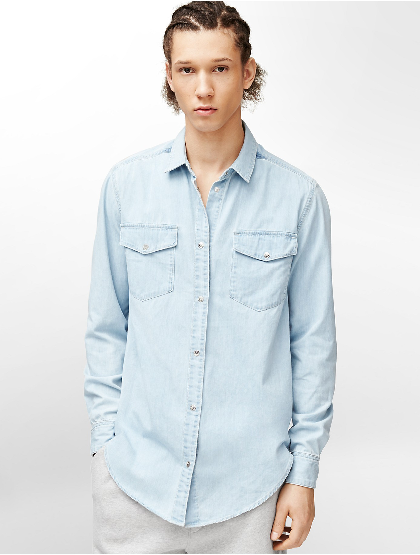light blue denim long sleeve shirt