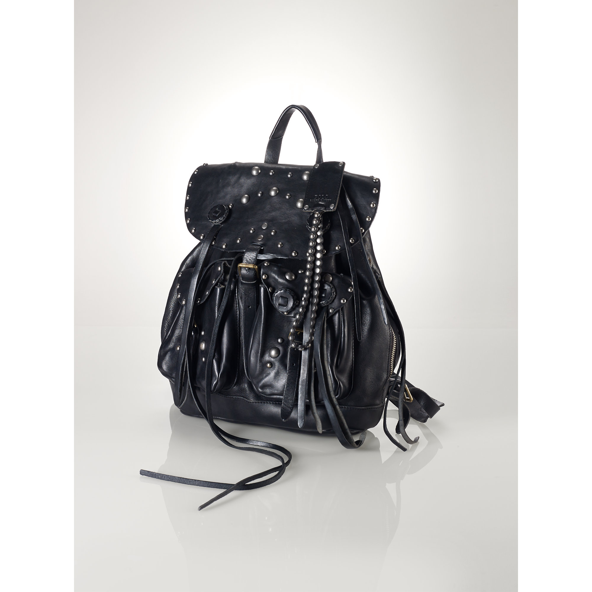 Polo Ralph Lauren Moto Studded Leather Backpack in Black | Lyst