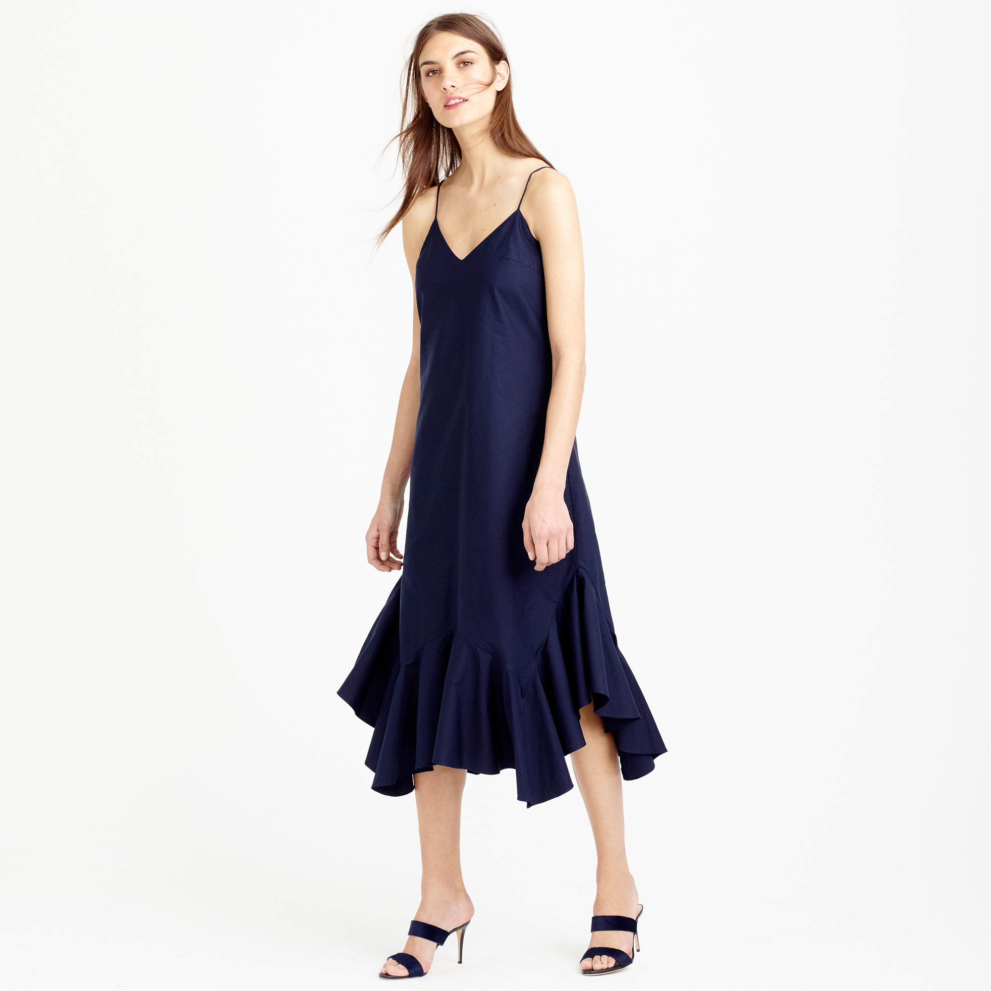 J.crew Collection Italian Cotton Poplin Ruffle Dress in Blue Lyst