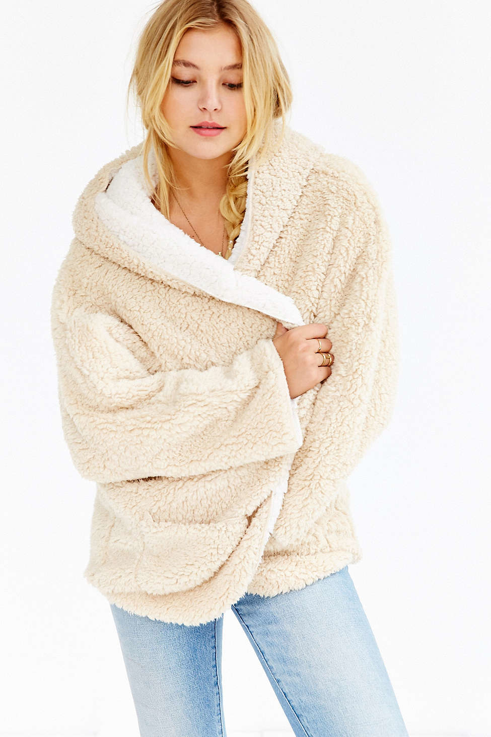 ecote cream fuzzy reversible jacket beige product 0 383917576 normal