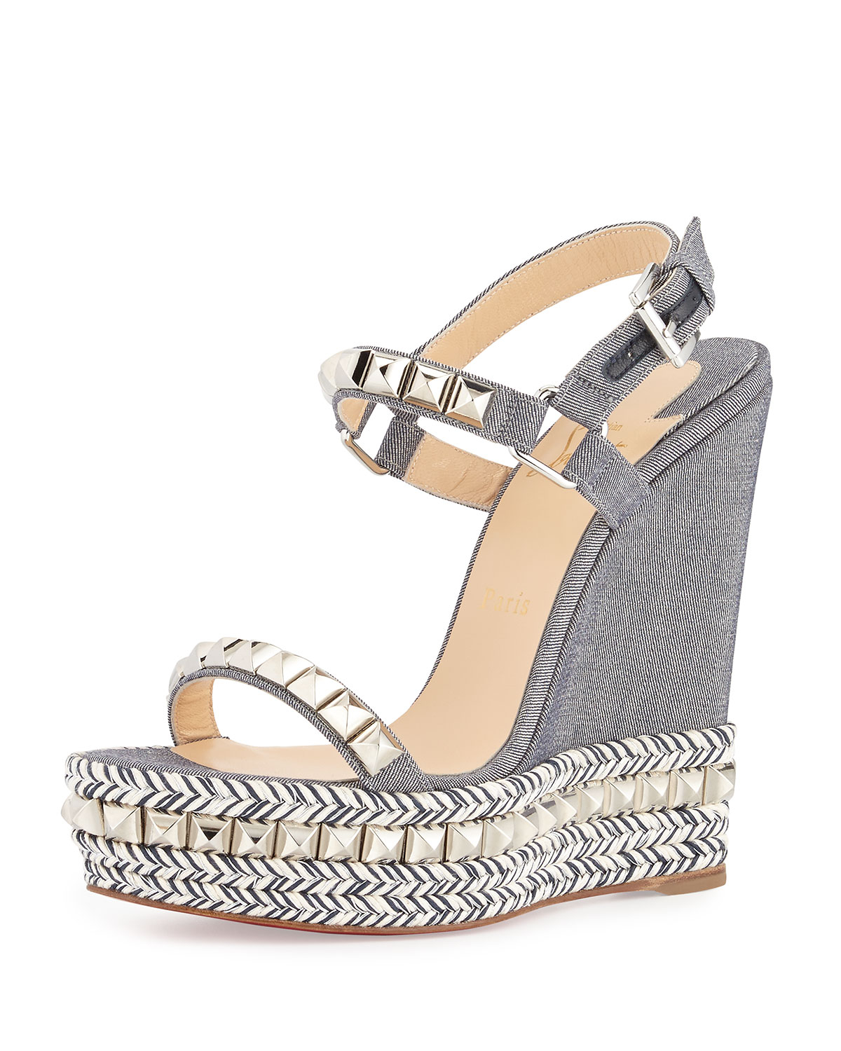 louis vuitton red bottom pumps - Christian louboutin Cataclou Studded Denim Platform Red Sole ...