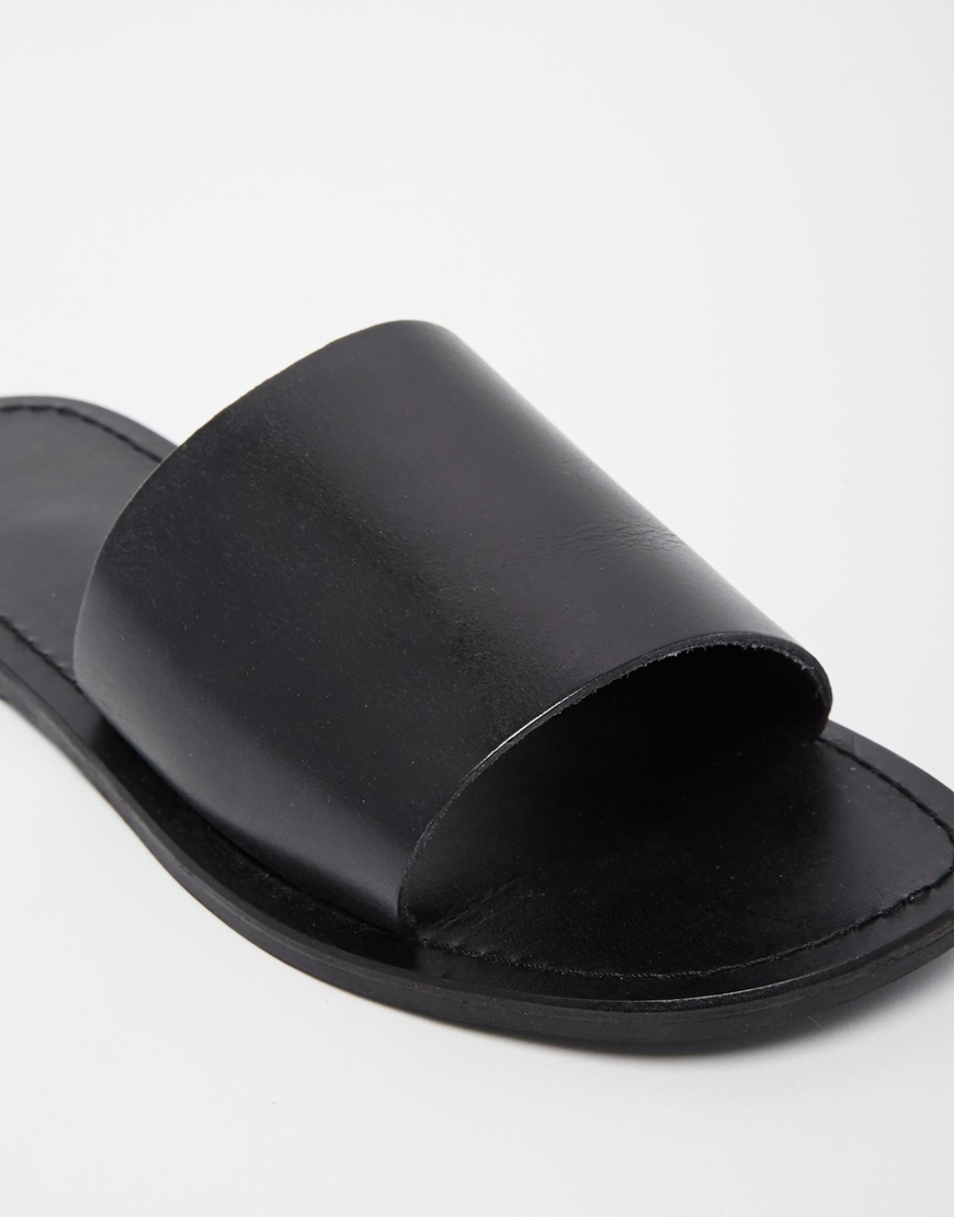 Mens Black Leather Slide Sandals | vlr.eng.br