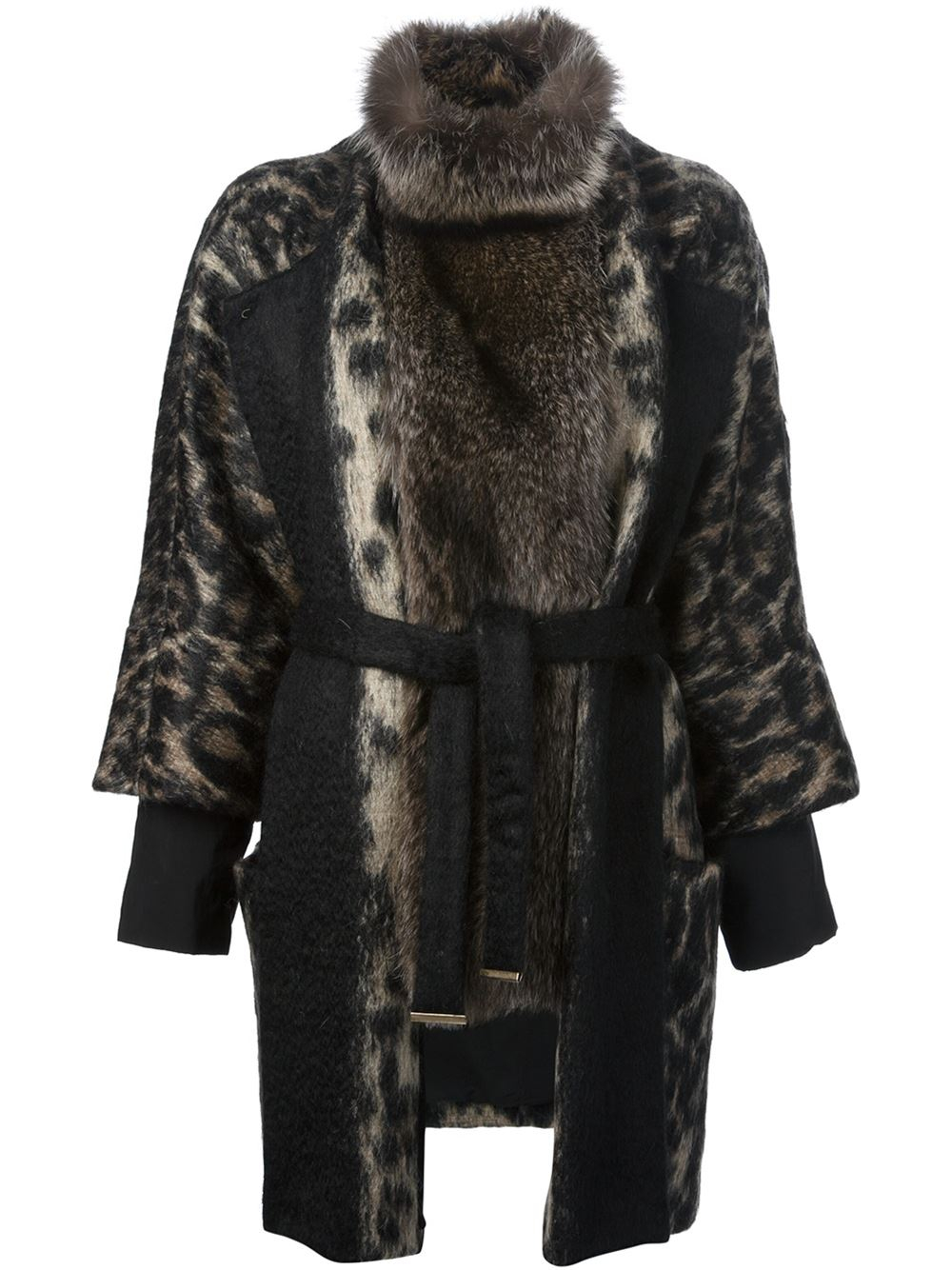 Roberto Cavalli Leopard Print Coat in Black - Lyst