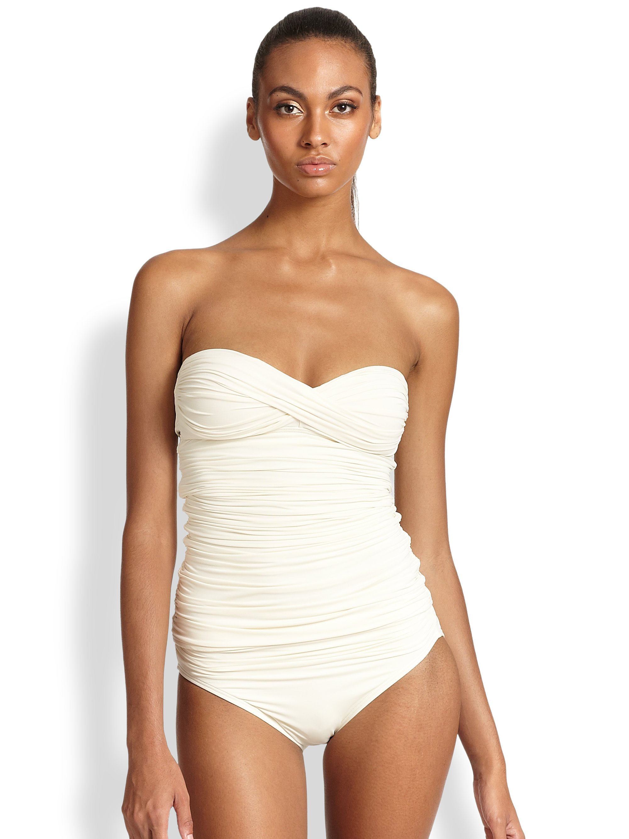 white strapless swimsuit top
