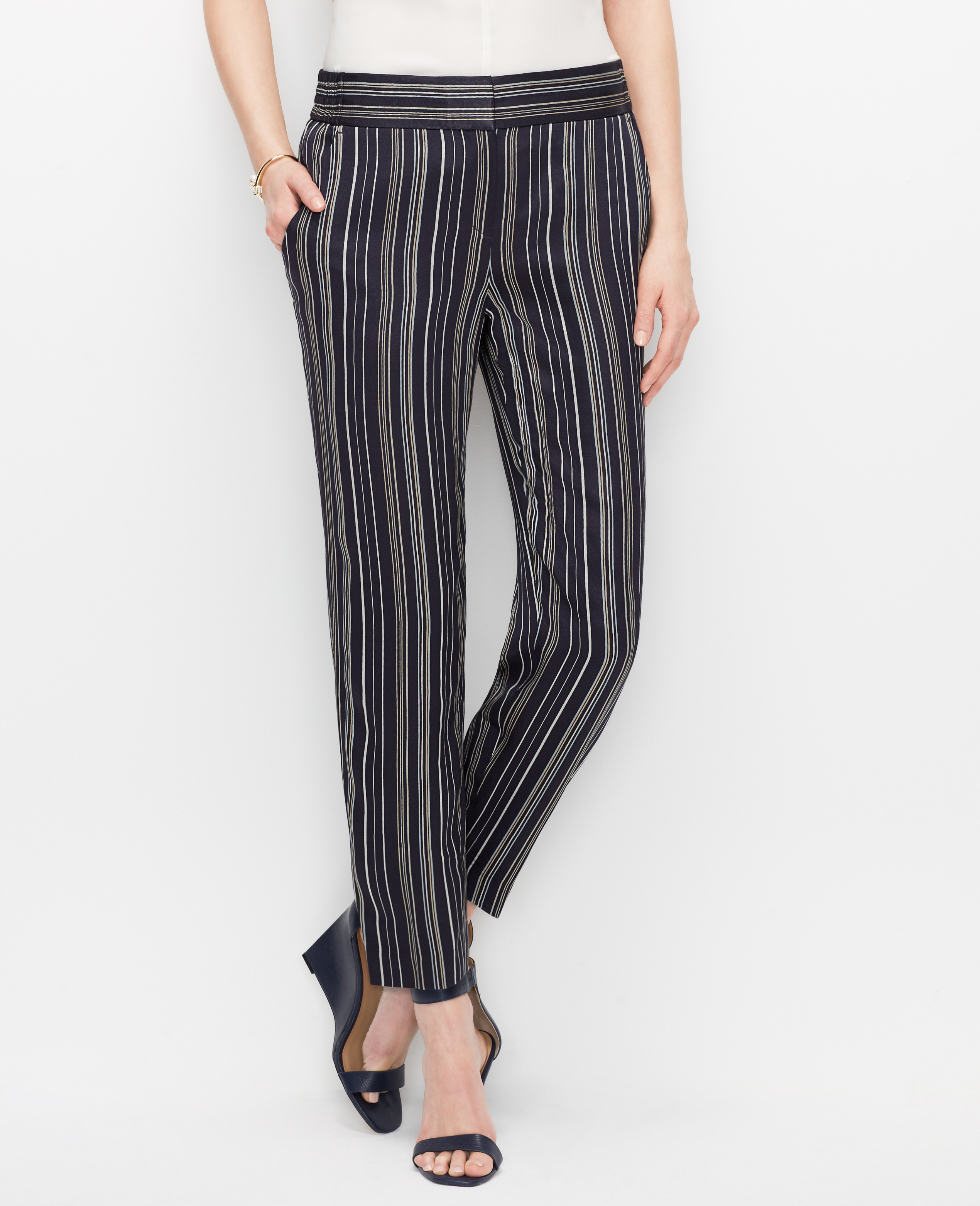 Ann taylor Fine Stripe Ankle Pants in Blue | Lyst