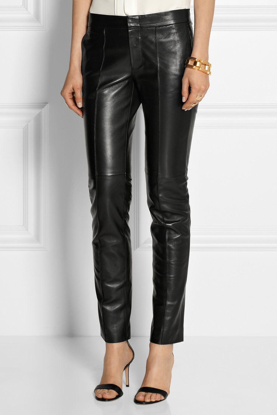 Gucci Tailored Mid-rise Leather Skinny Pants in Black | Lyst