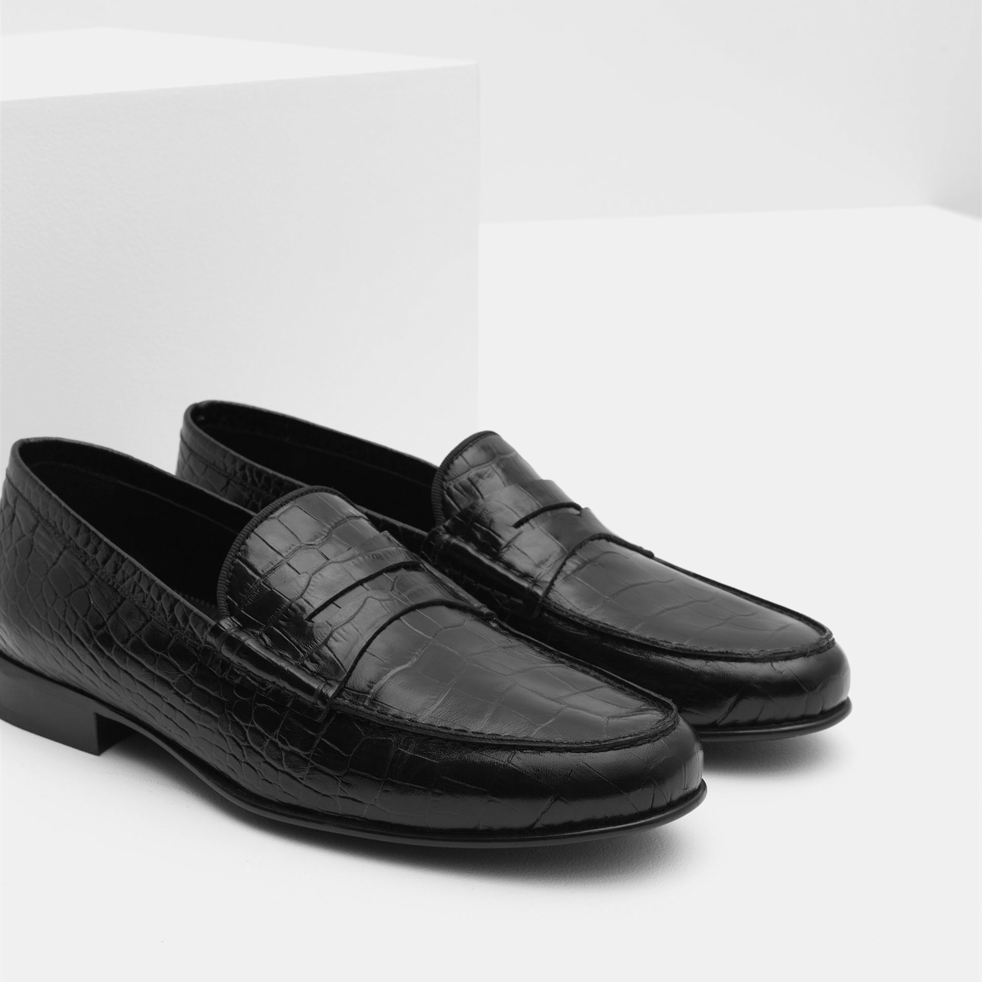  Zara  Reptile effect Leather Loafers  in Black for Men  Lyst