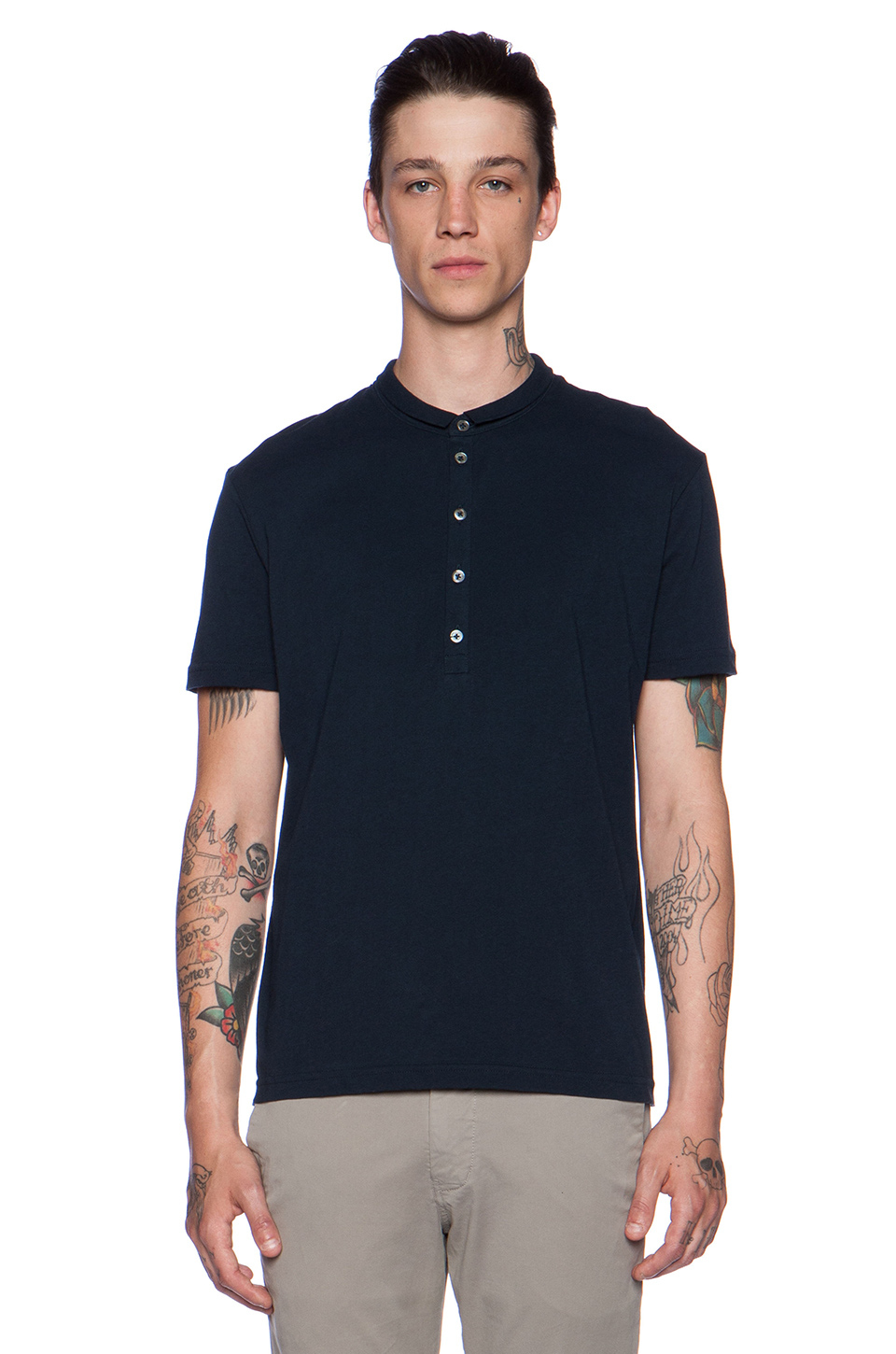 ATM Cotton Half Collar Polo in Navy (Blue) for Men - Lyst
