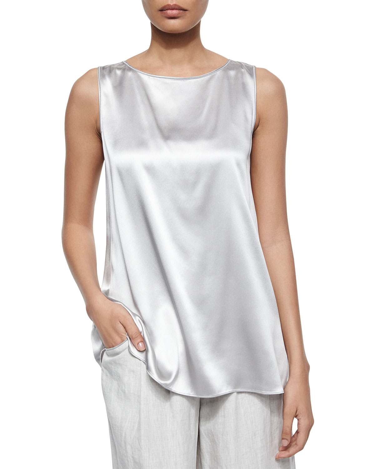 Lafayette 148 new york Rosie Sleeveless Charmeuse Blouse in Metallic | Lyst