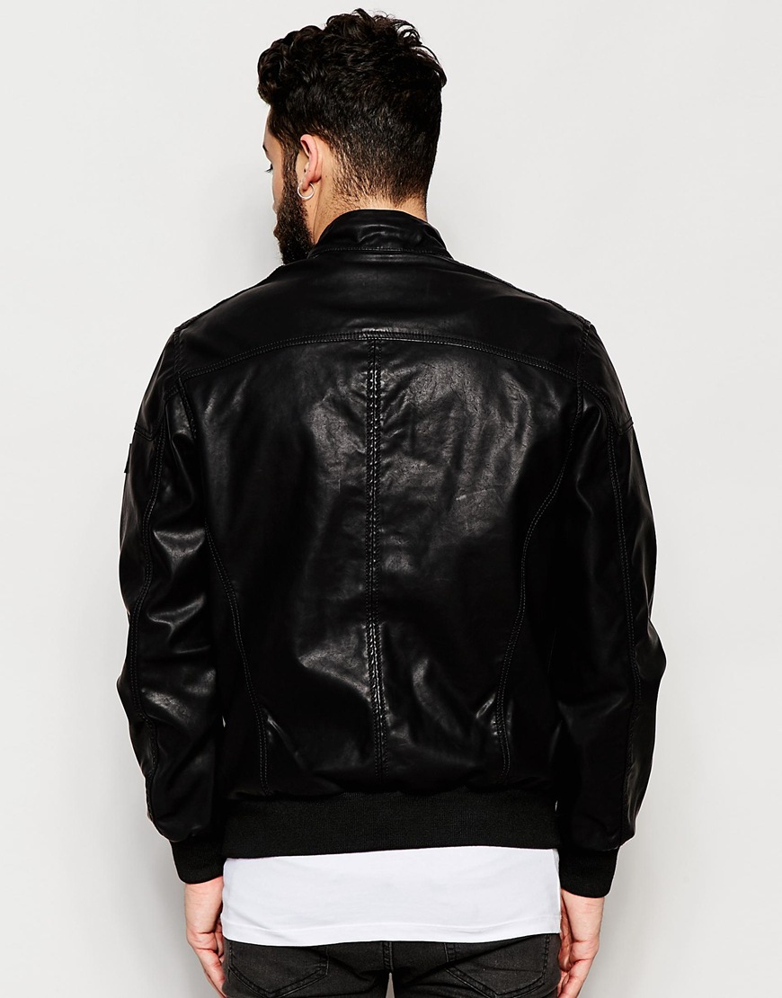 Wrangler Biker Jacket Faux Leather In Black For Men Lyst Gallery