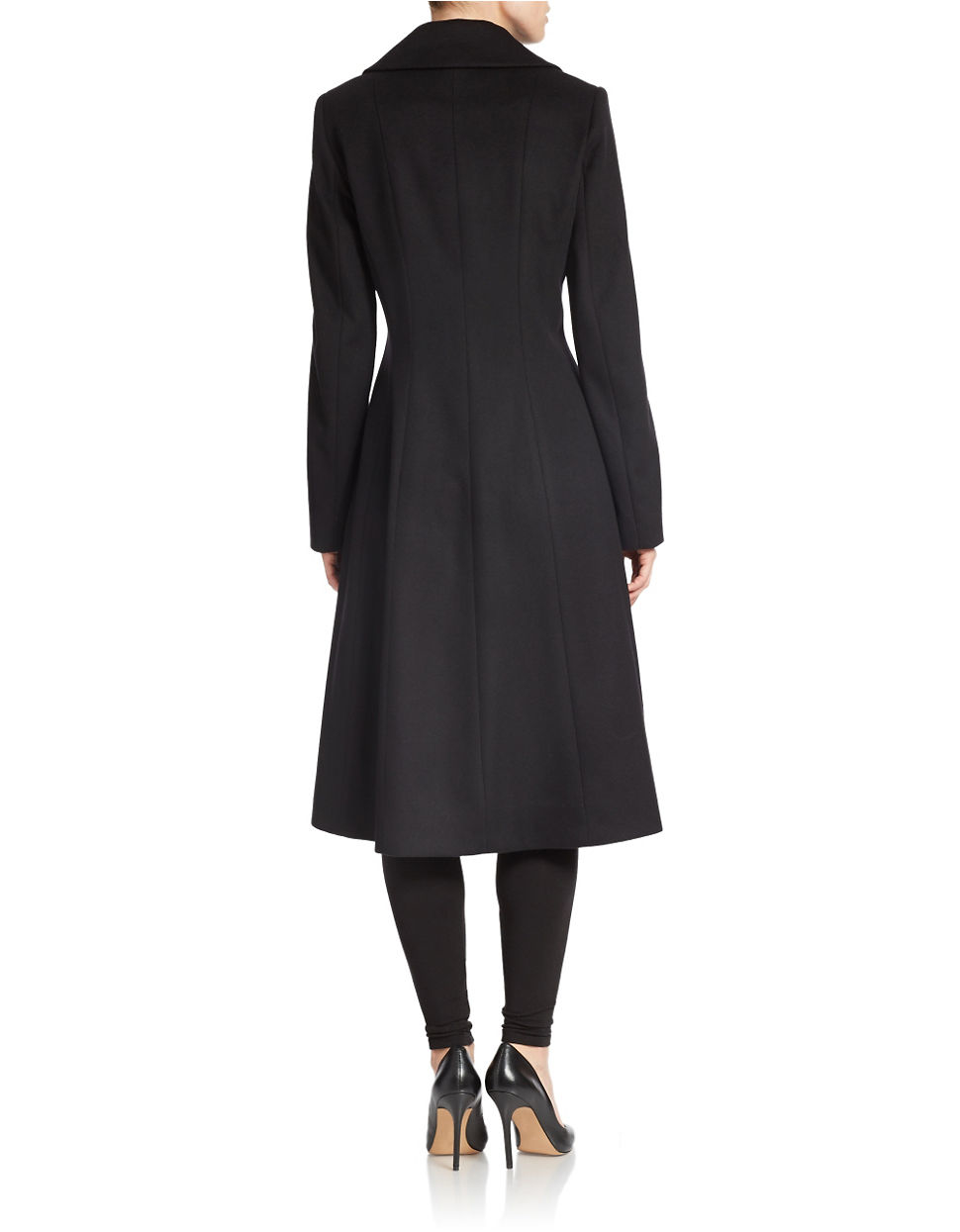 Black Button Front Dip Hem Notch Collar Coat