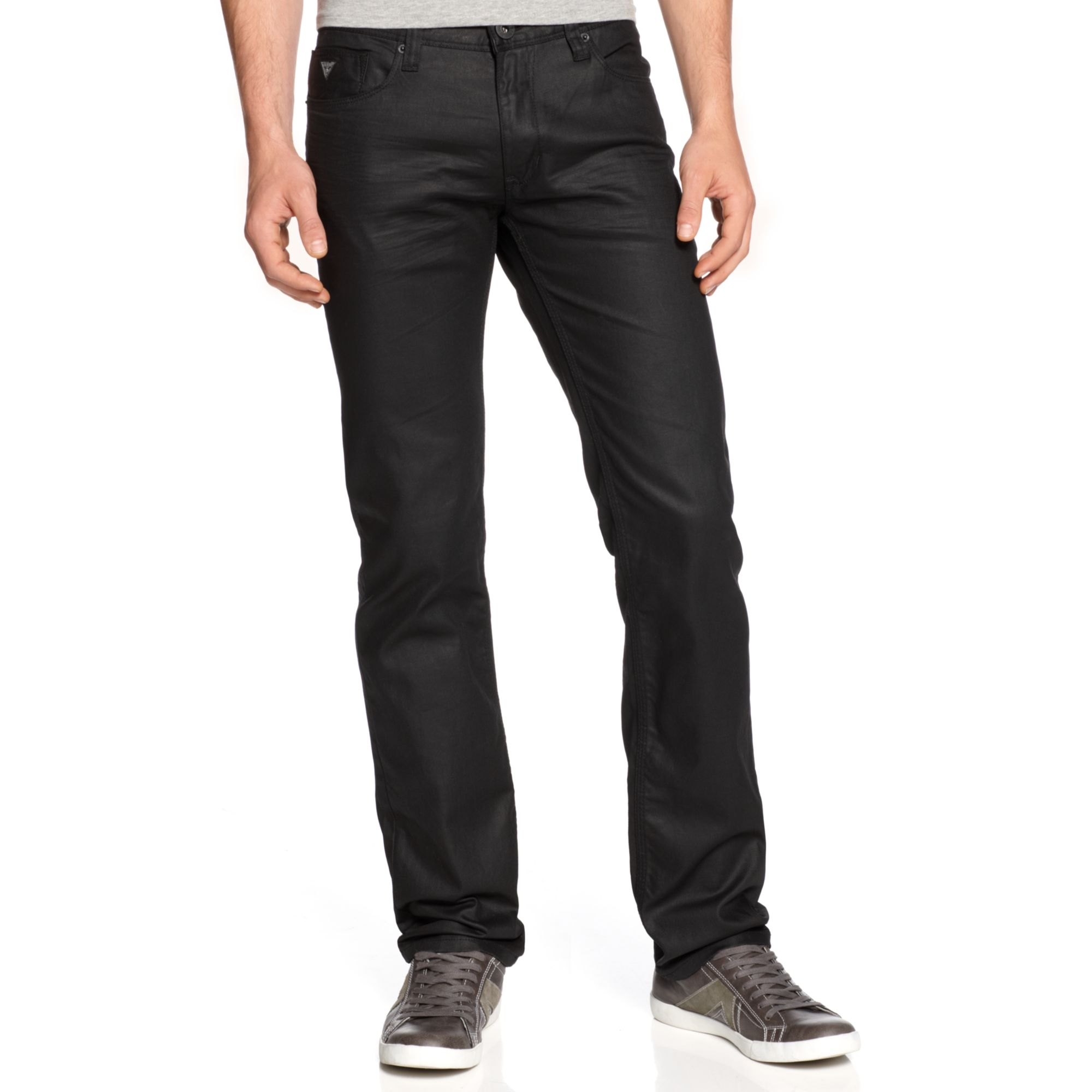 Guess Lincoln Coated Black Wash Slim Straight Jeans in Black for Men | Lyst