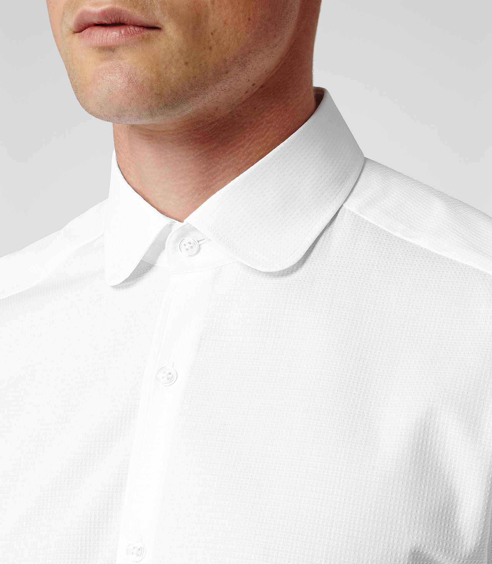 Reiss Rhyme Textured Curved Collar Shirt in White for Men - Lyst