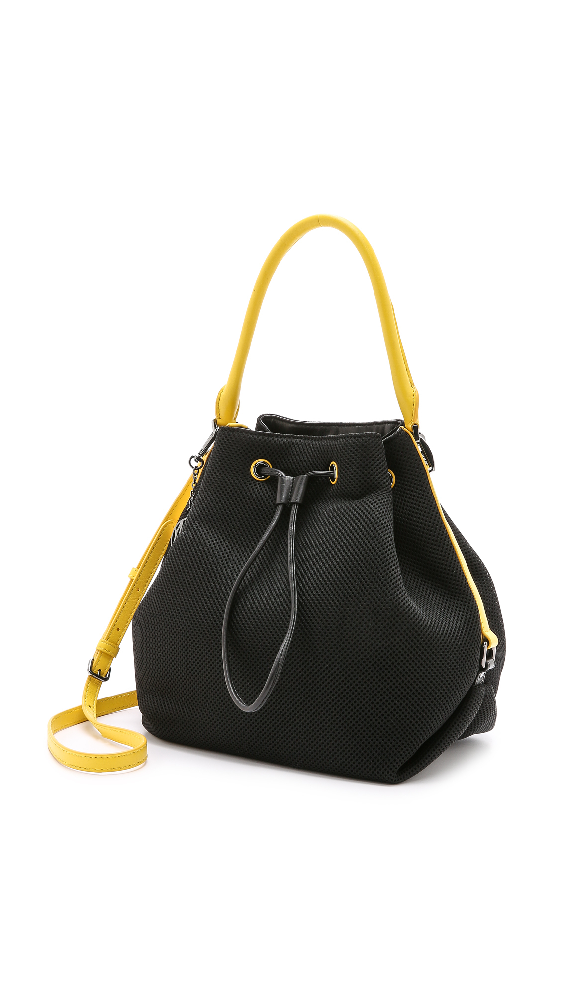 Dkny Runway Bucket Bag With Drawstring Black/Yellow in Black (Black