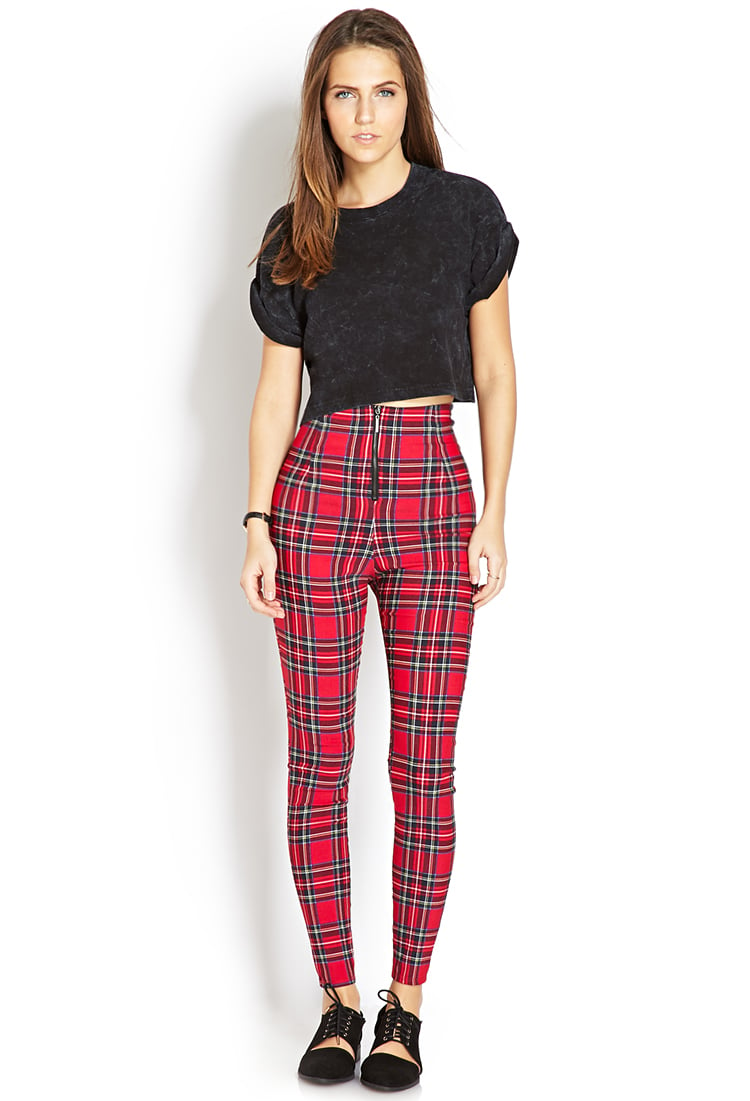 red tartan plaid pants womens