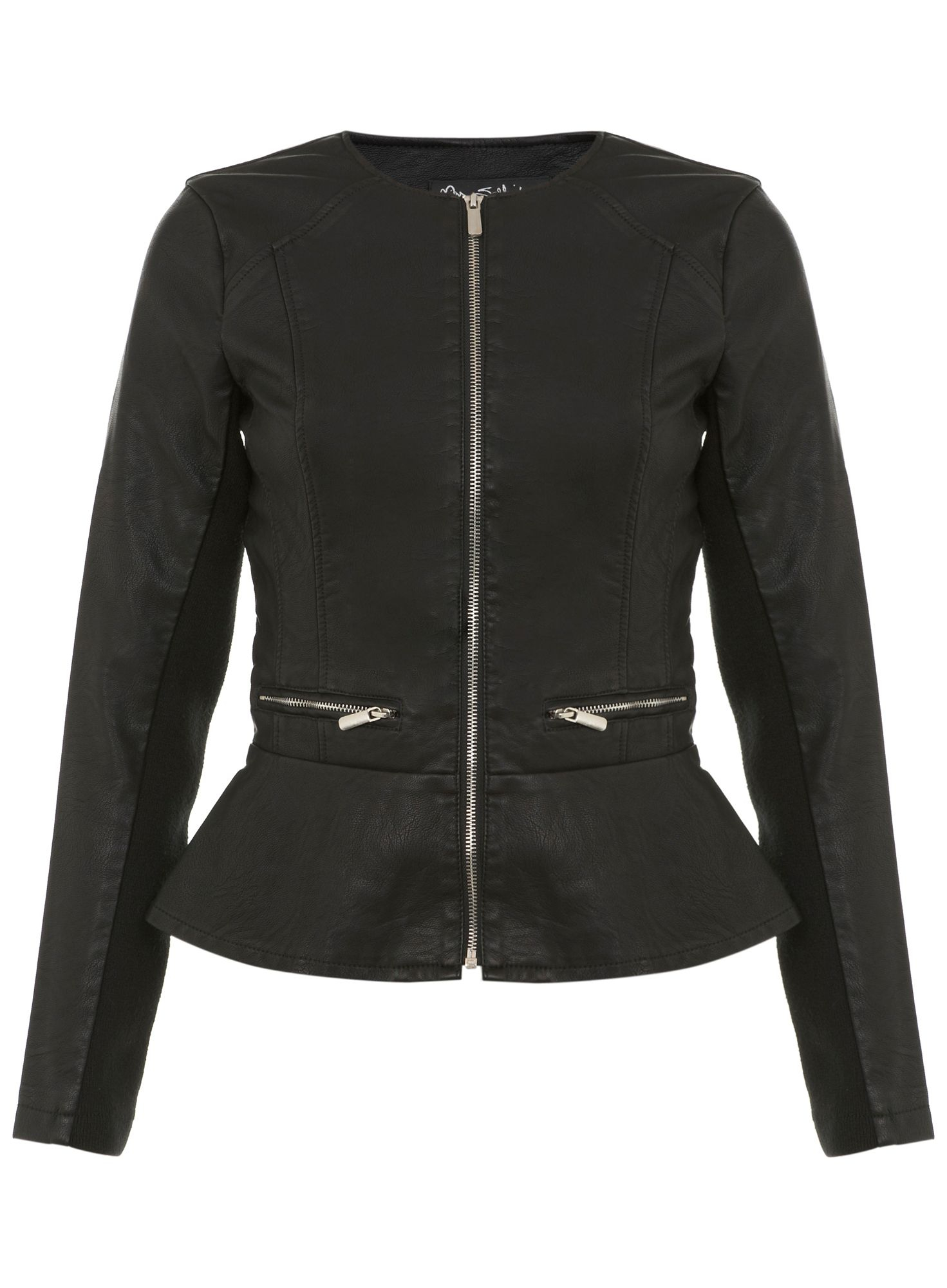 Miss selfridge Faux Leather Peplum Jacket in Black | Lyst