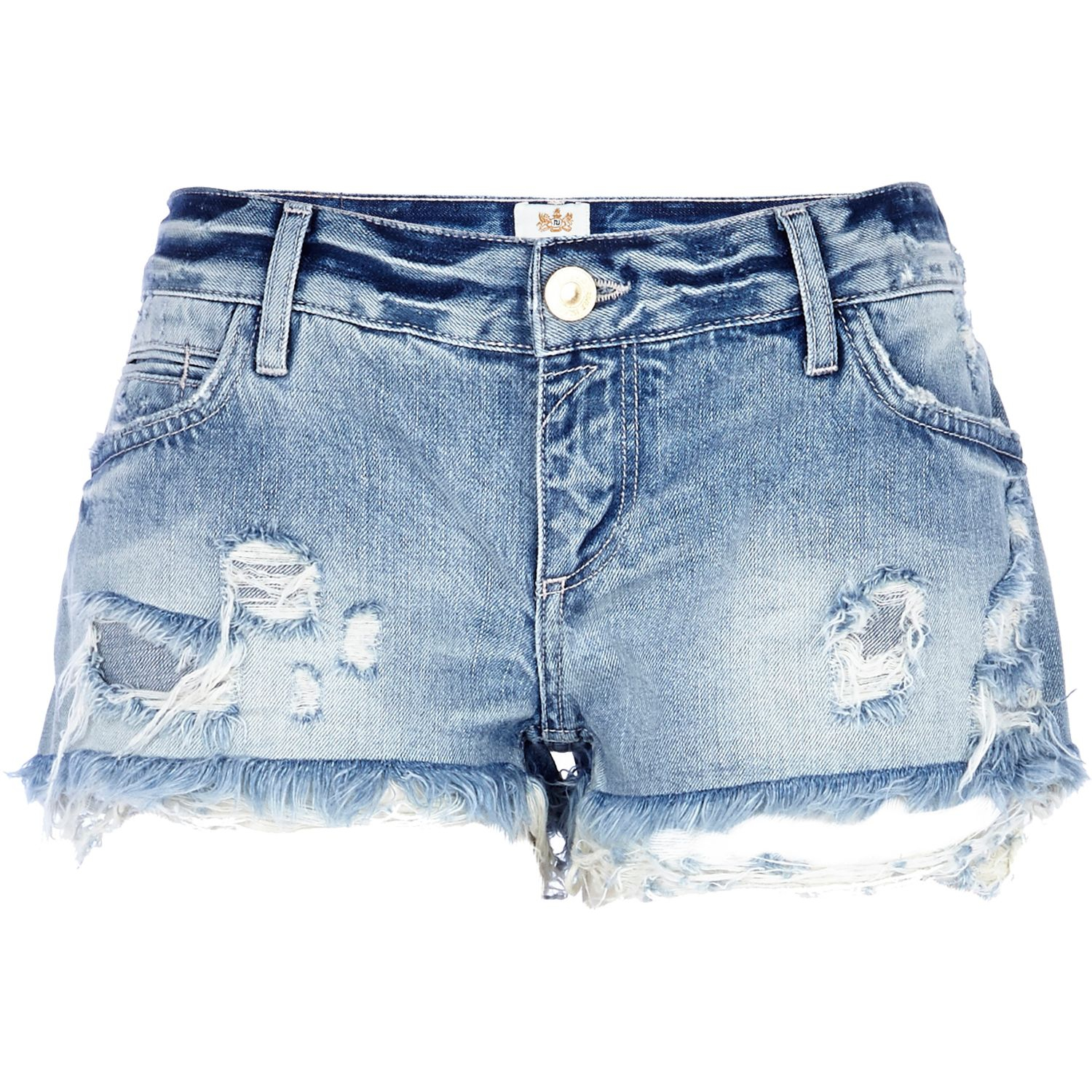 River Island Light Wash Ripped Denim Shorts In Blue Denim Lyst