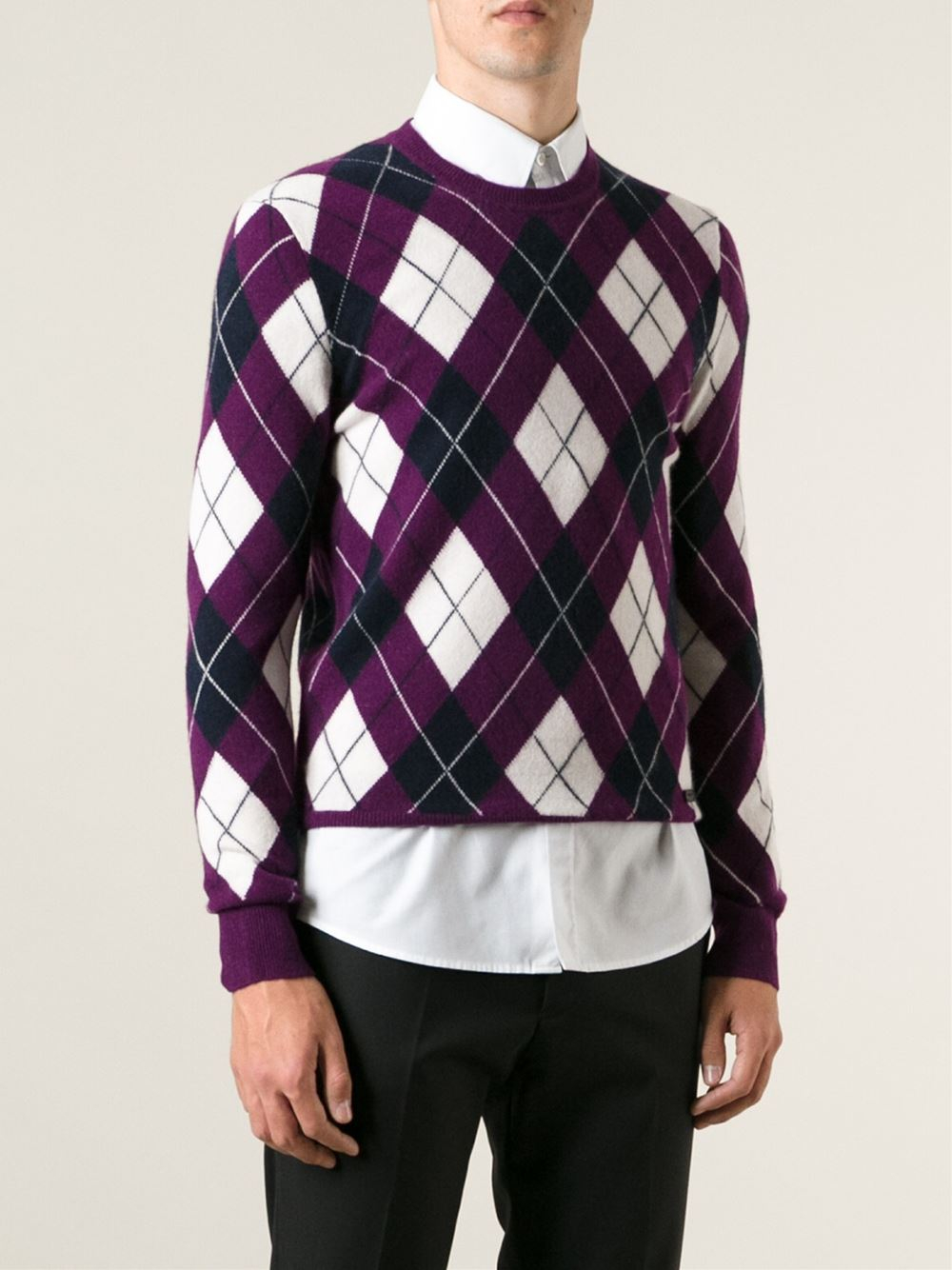 Burberry Argyle Pattern Sweater in Purple for Men Lyst