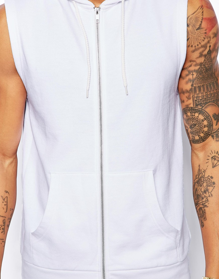 Lyst - Asos Sleeveless Zip Up Hoodie in White for Men