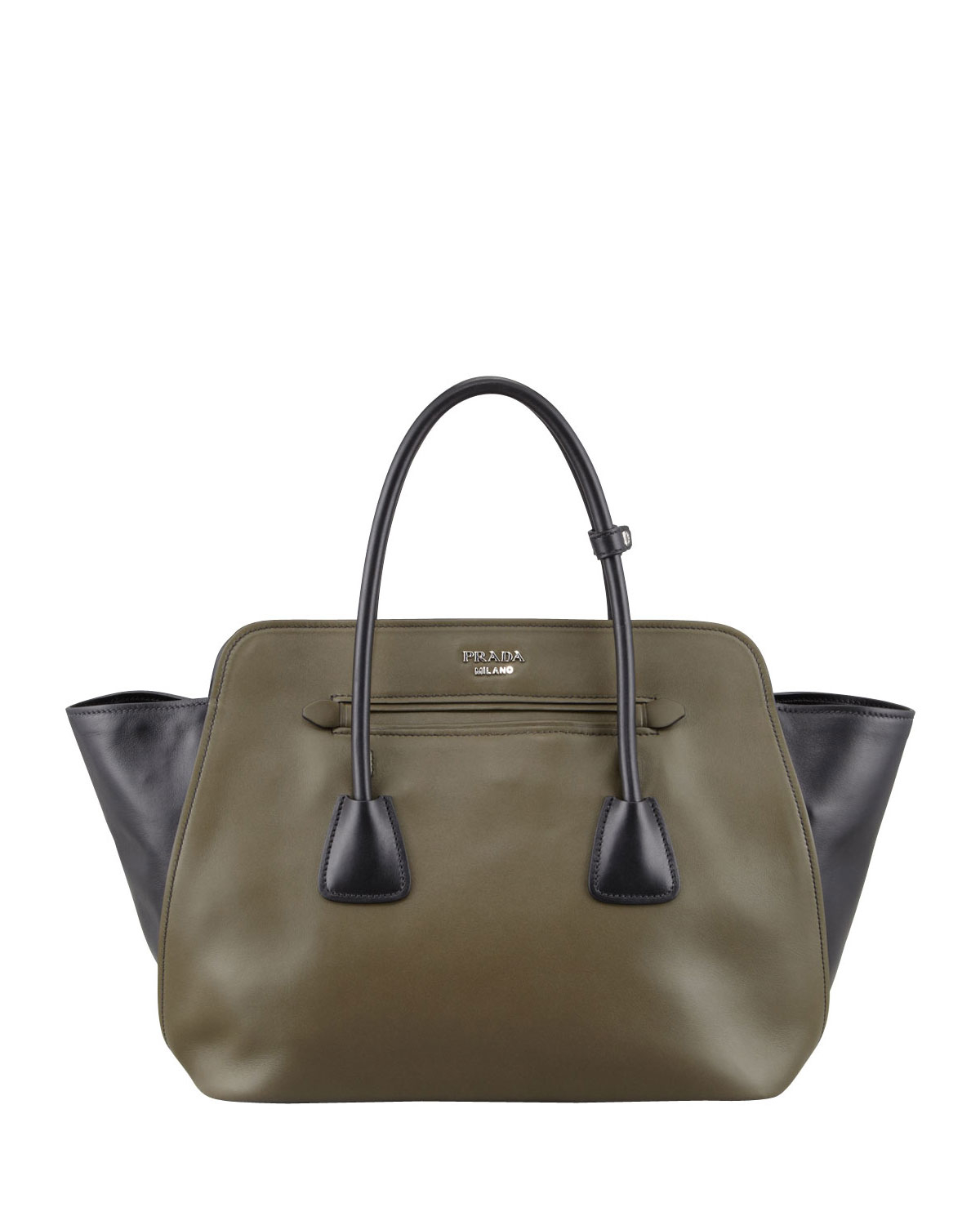 Prada Bicolor Soft Calfskin Tote Bag in Khaki (GREEN/BLACK) | Lyst  