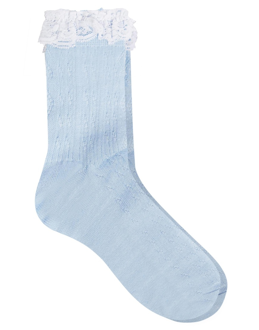 Lyst - Asos Lace Trim Ankle Socks in Blue