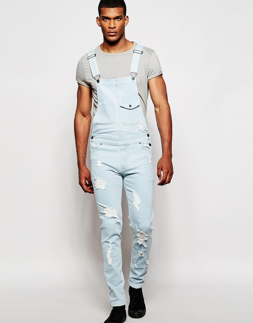ASOS Overalls In Skinny Fit With Rips in Blue for Men - Lyst