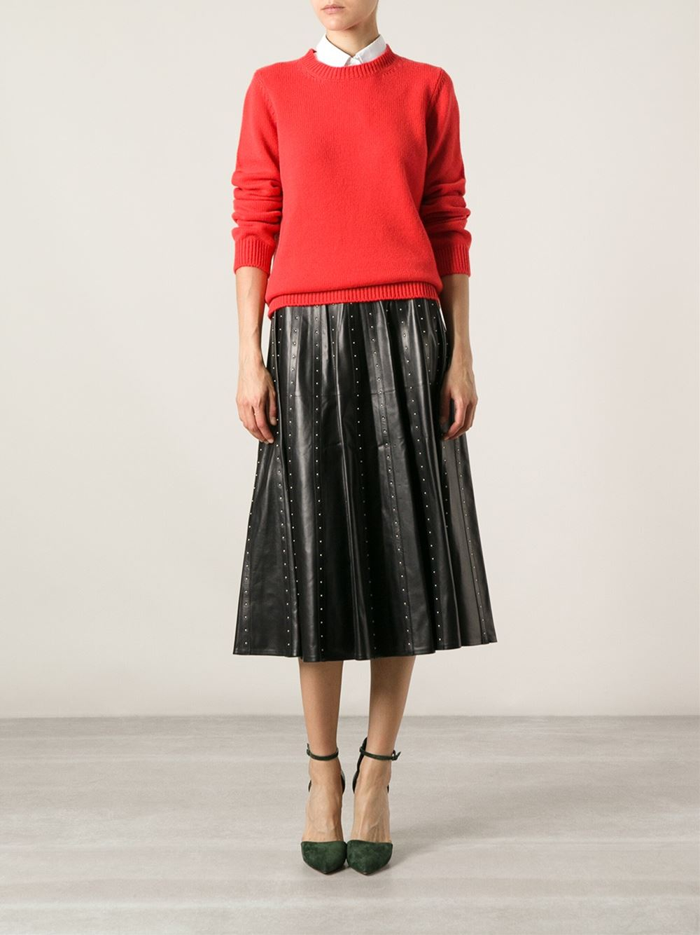 Valentino Pleated Lambskin Skirt in Black | Lyst