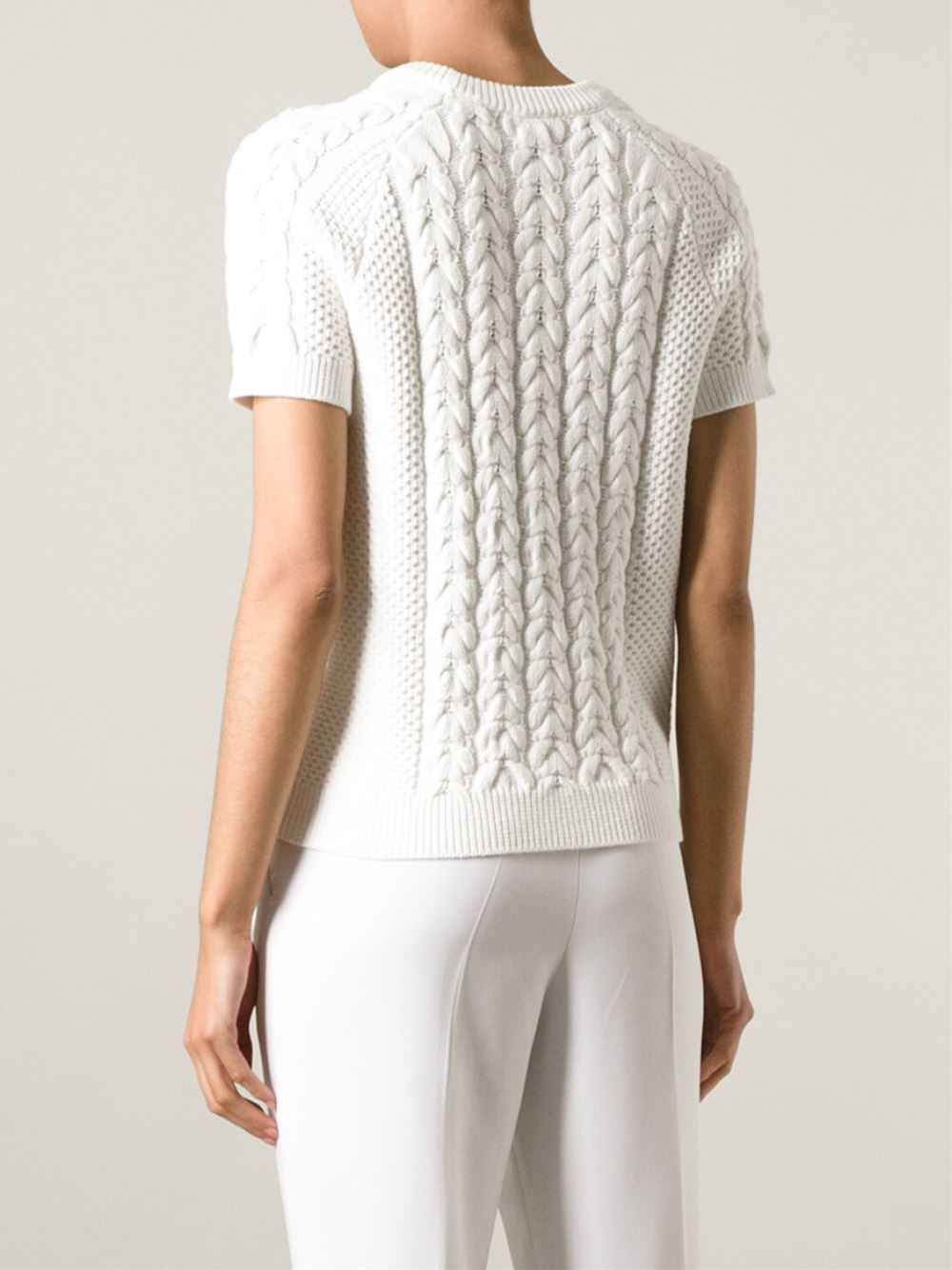 JOSEPH Short Sleeve Cable Knit Sweater in White - Lyst