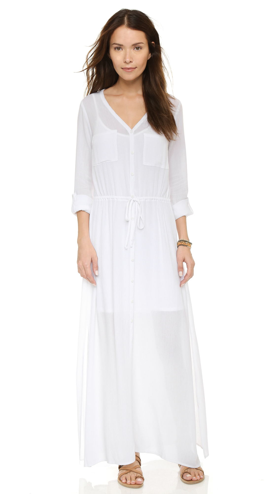 Splendid Gauze Maxi Shirt Dress - White | Lyst