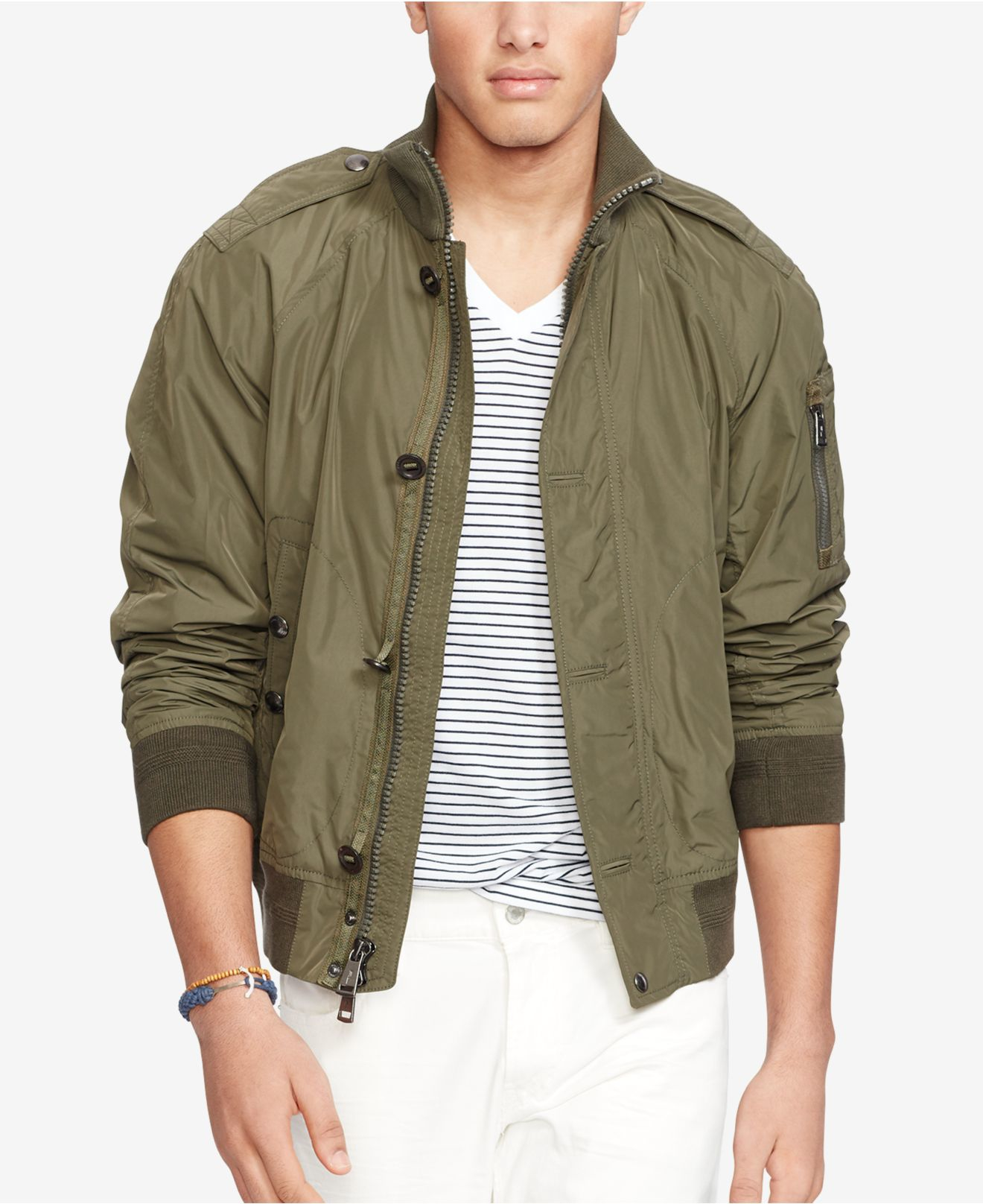 Download Polo Ralph Lauren Men's Mock Neck Bomber Jacket in Green ...