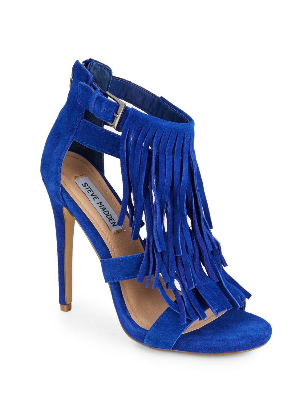 steve madden blue fringe heels