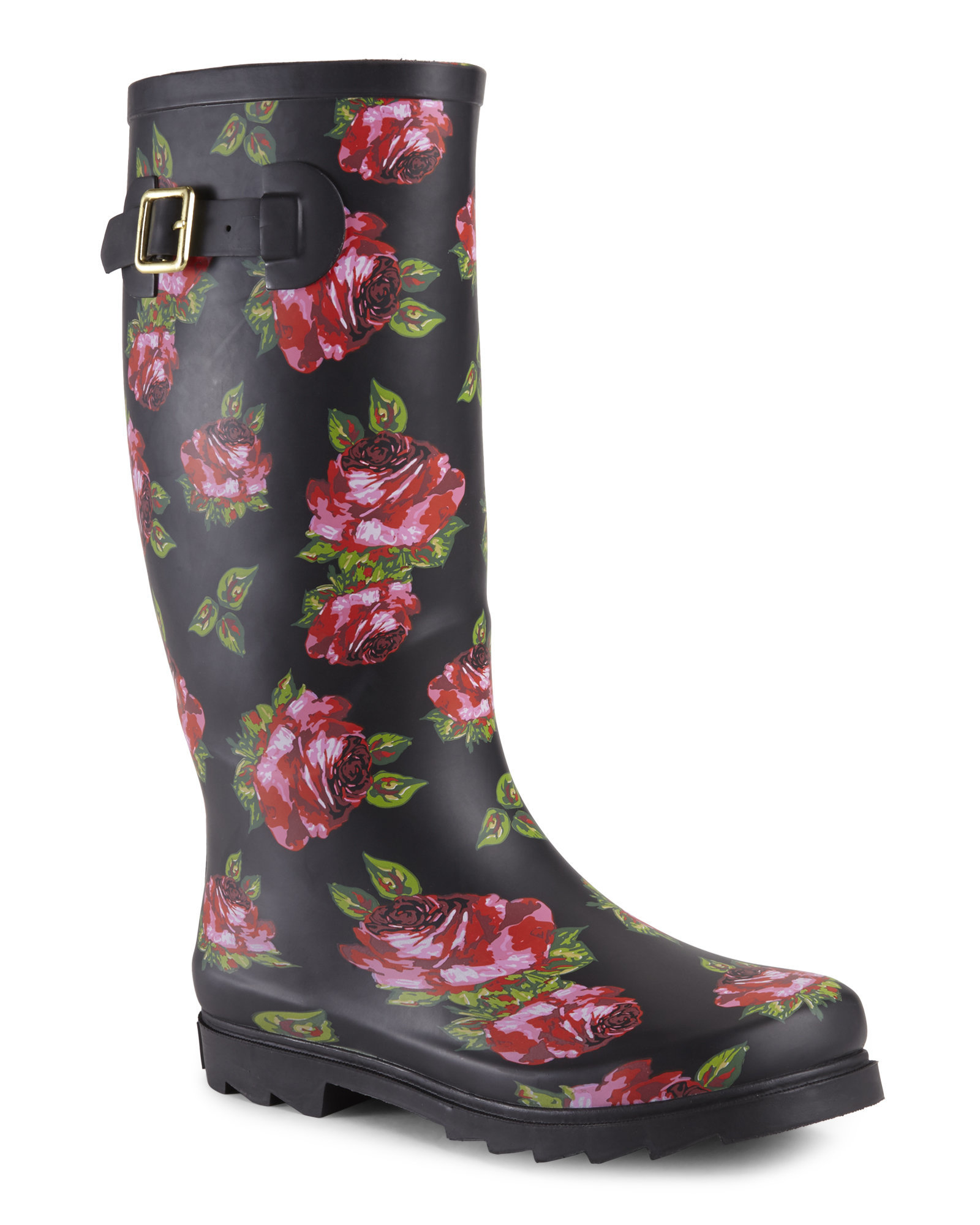 black floral rain boots