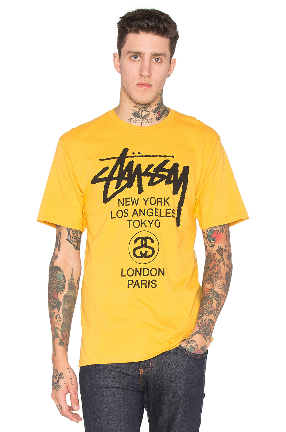 Lyst - Stussy Logo-Print Cotton T-Shirt in Yellow for Men