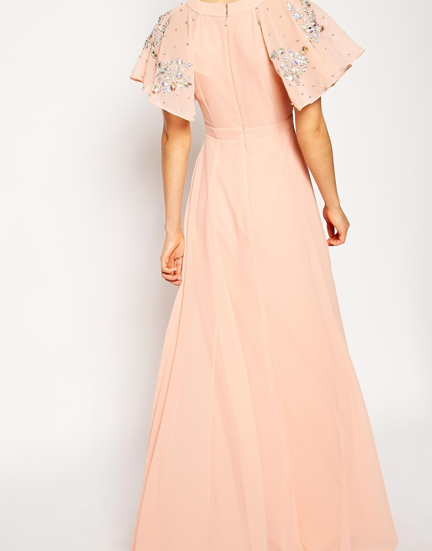 beaded maxi dress with sleeves