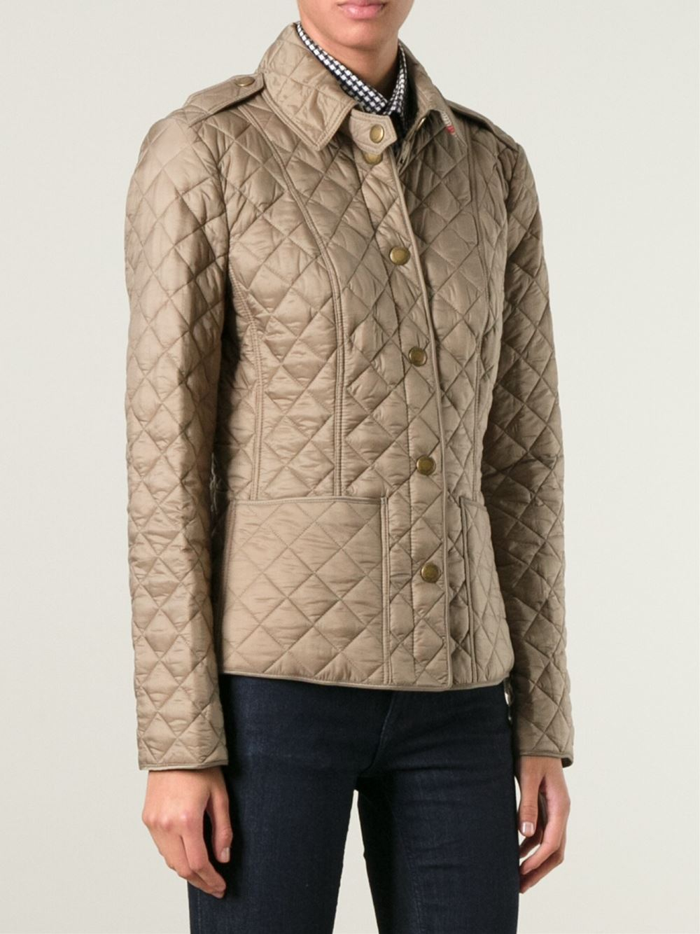 Burberry brit Quilted Jacket in Beige (nude & neutrals) Lyst