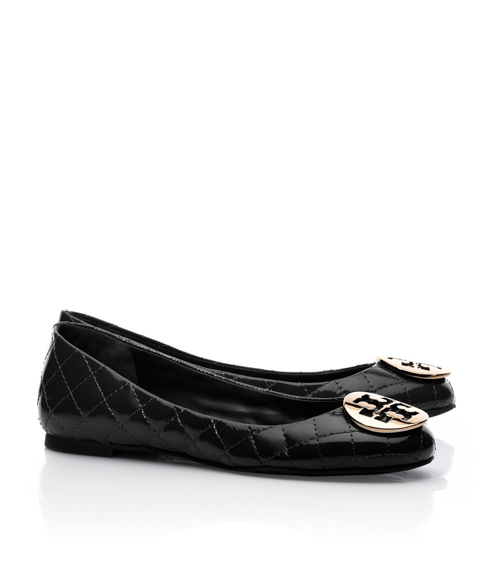 Tory Burch Quinn Quilted Leather Ballet Flat in Black/Bronze (Black) - Lyst