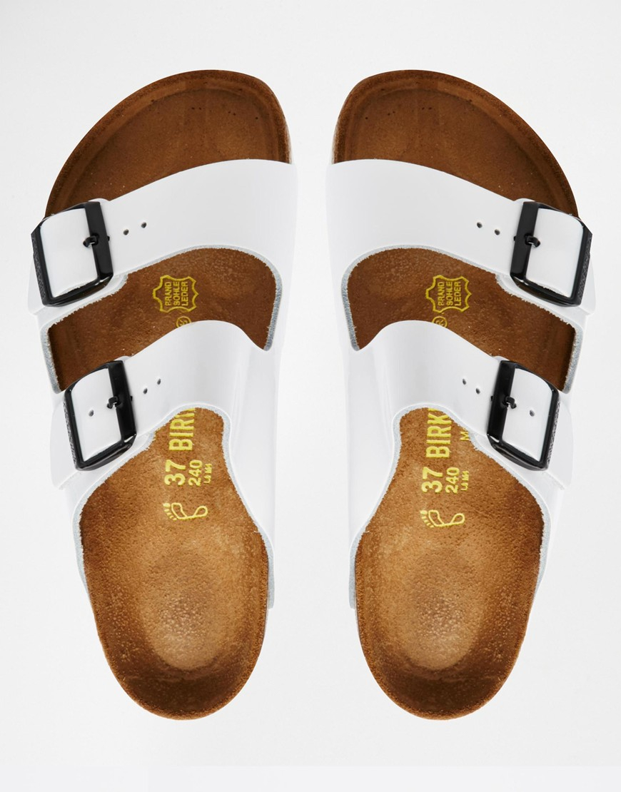 Birkenstock Arizona White Patent Leather Regular Fit Slider Flat Sandals |  Lyst