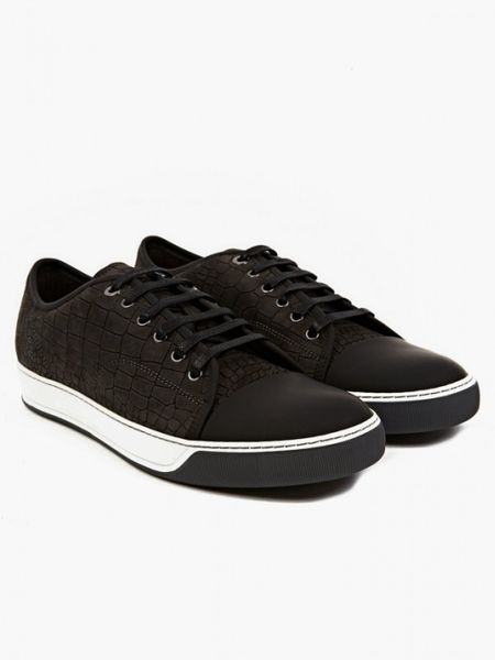 Lanvin Men'S Black Crocodile-Embossed Nubuck Basket Sneakers in Black ...