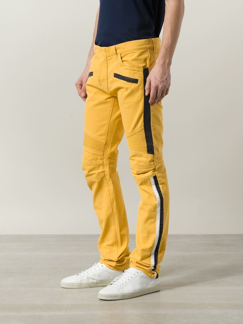 yellow biker jeans