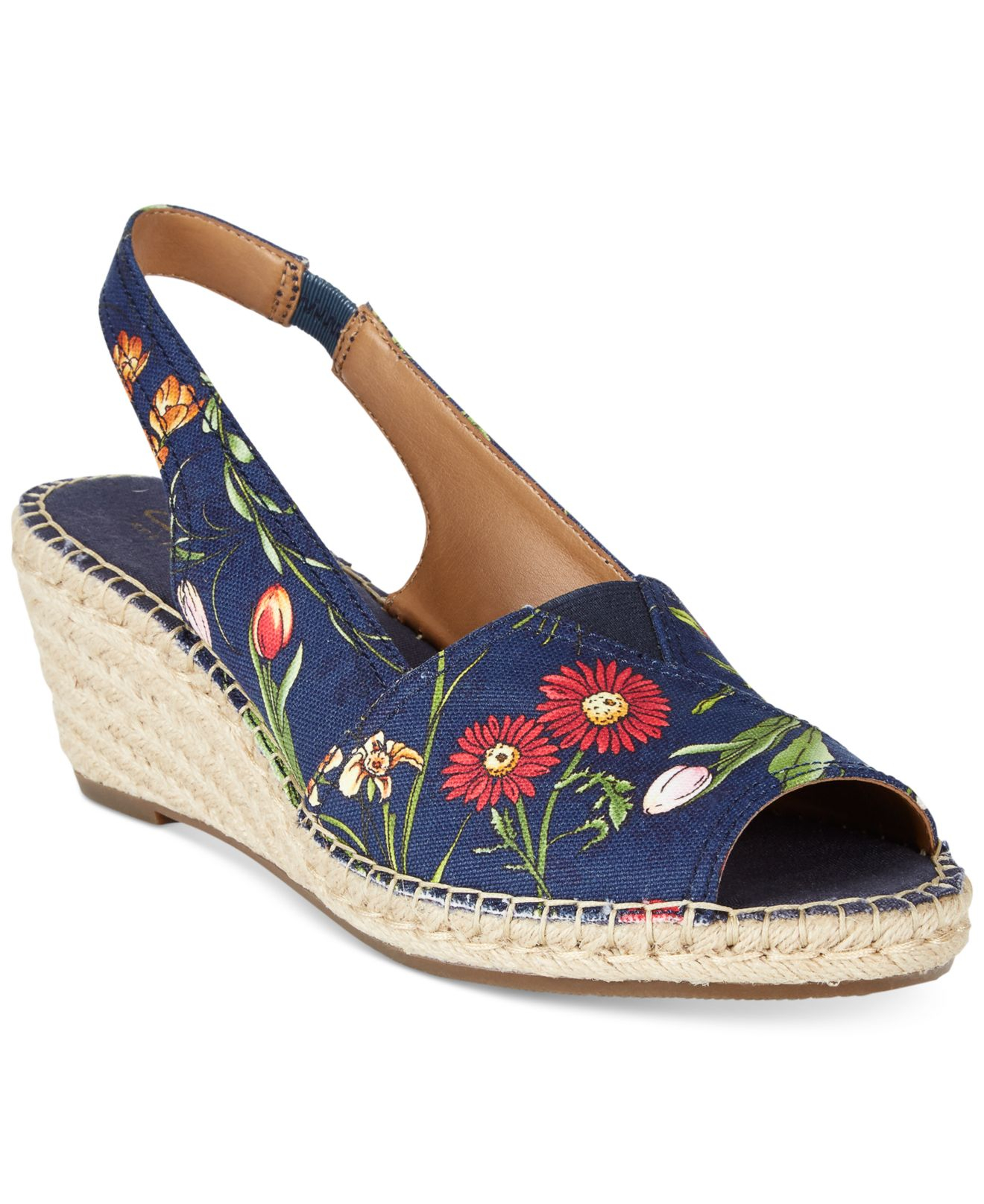 clarks artisan floral print wedge sandals