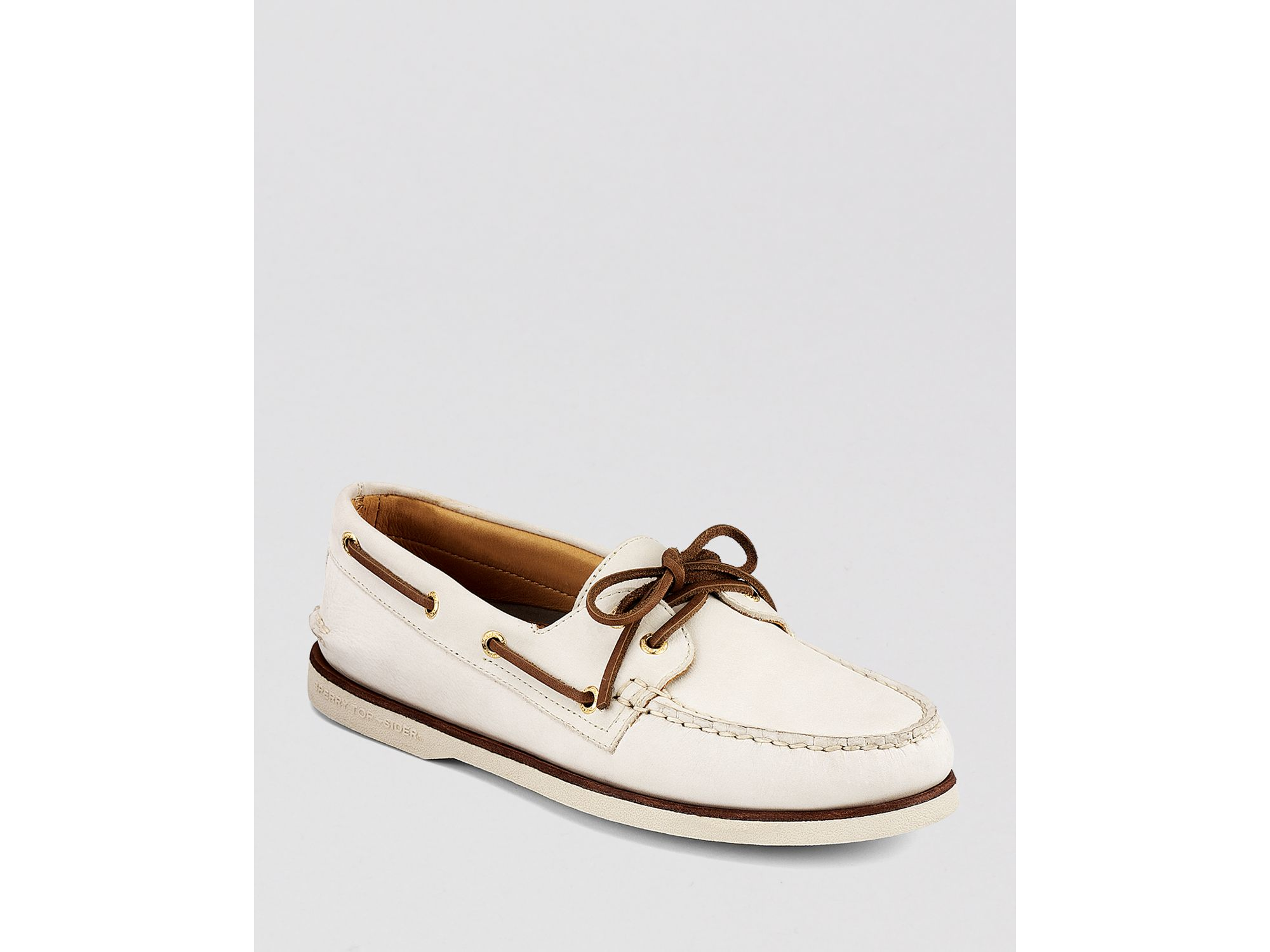 sperry top-sider gold eyelet leather boat shoes in natural