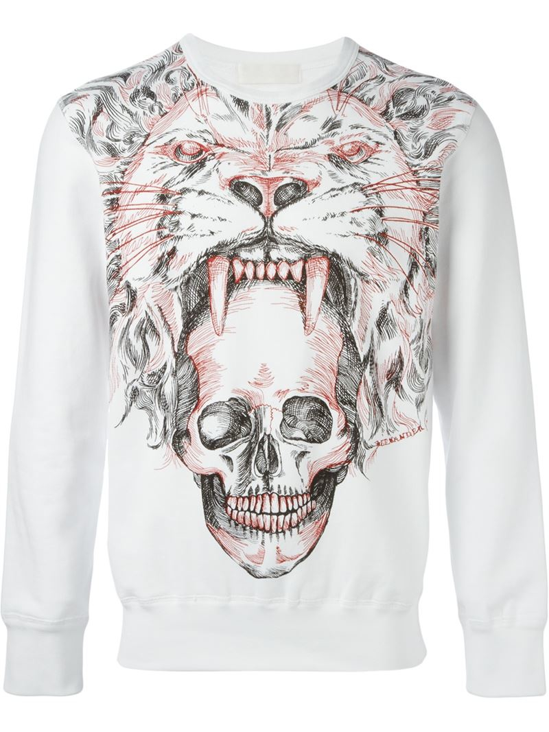 Alexander McQueen Tiger Skull Print Sweatshirt in White for Men | Lyst