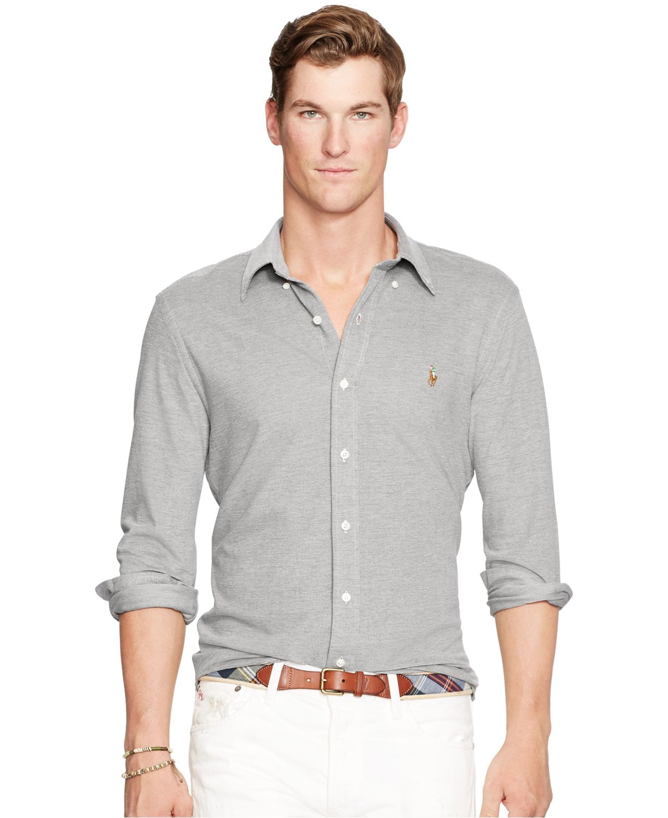 Polo Ralph Lauren Cotton Knit Oxford Shirt in Black for Men - Lyst