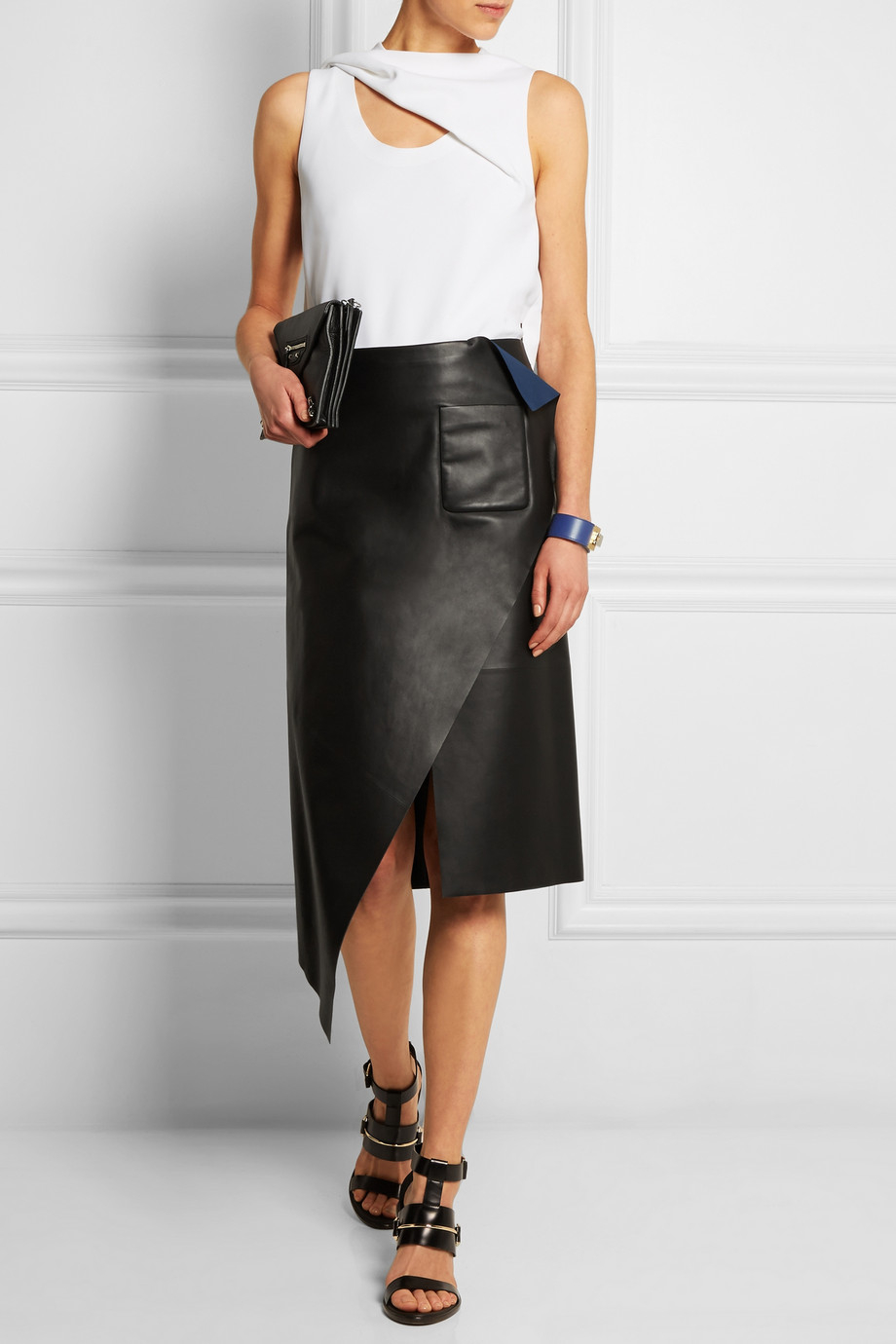 Asymmetrical leather skirt