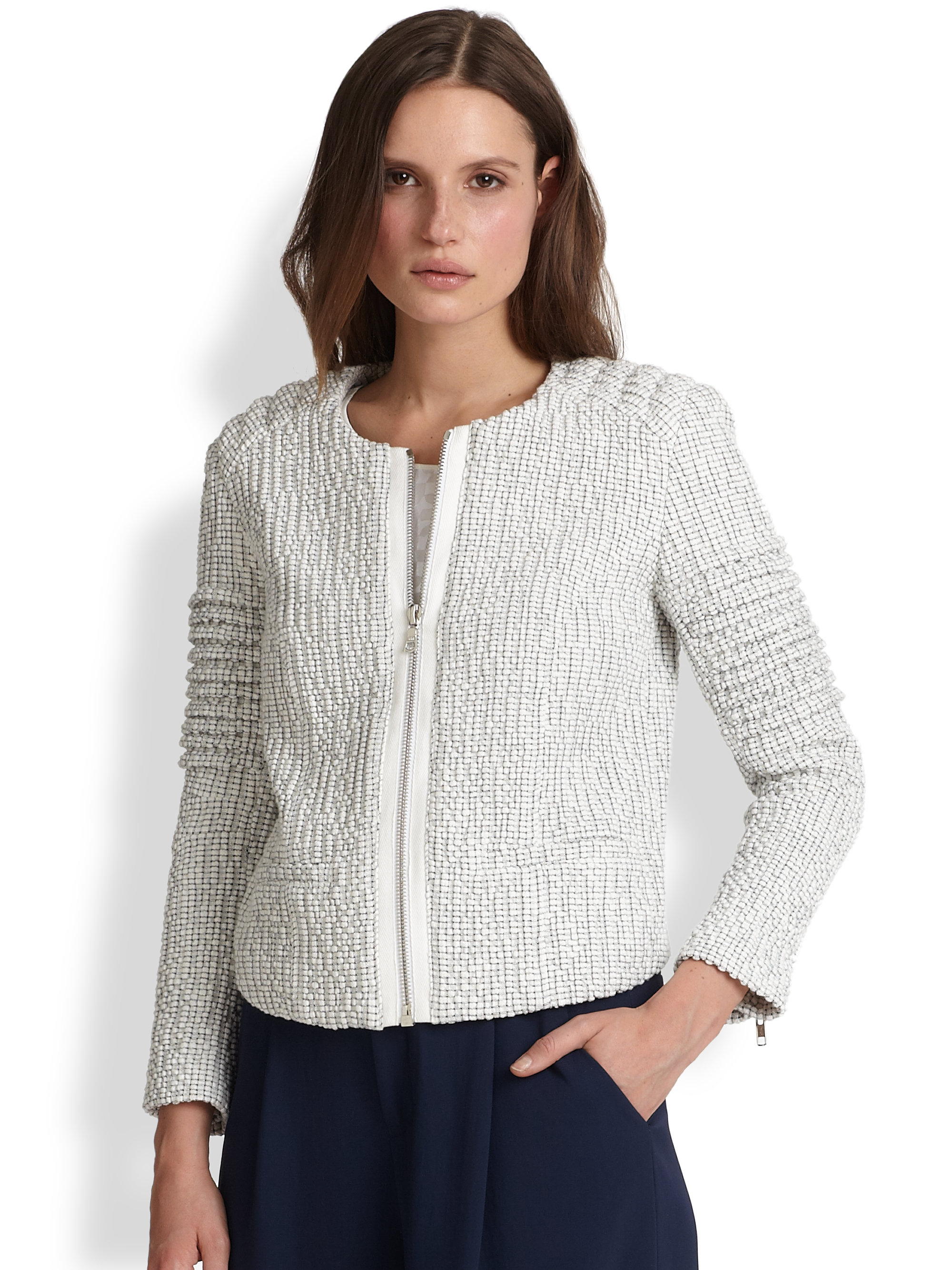 Elizabeth and james Bronco Woven Moto Jacket in White | Lyst