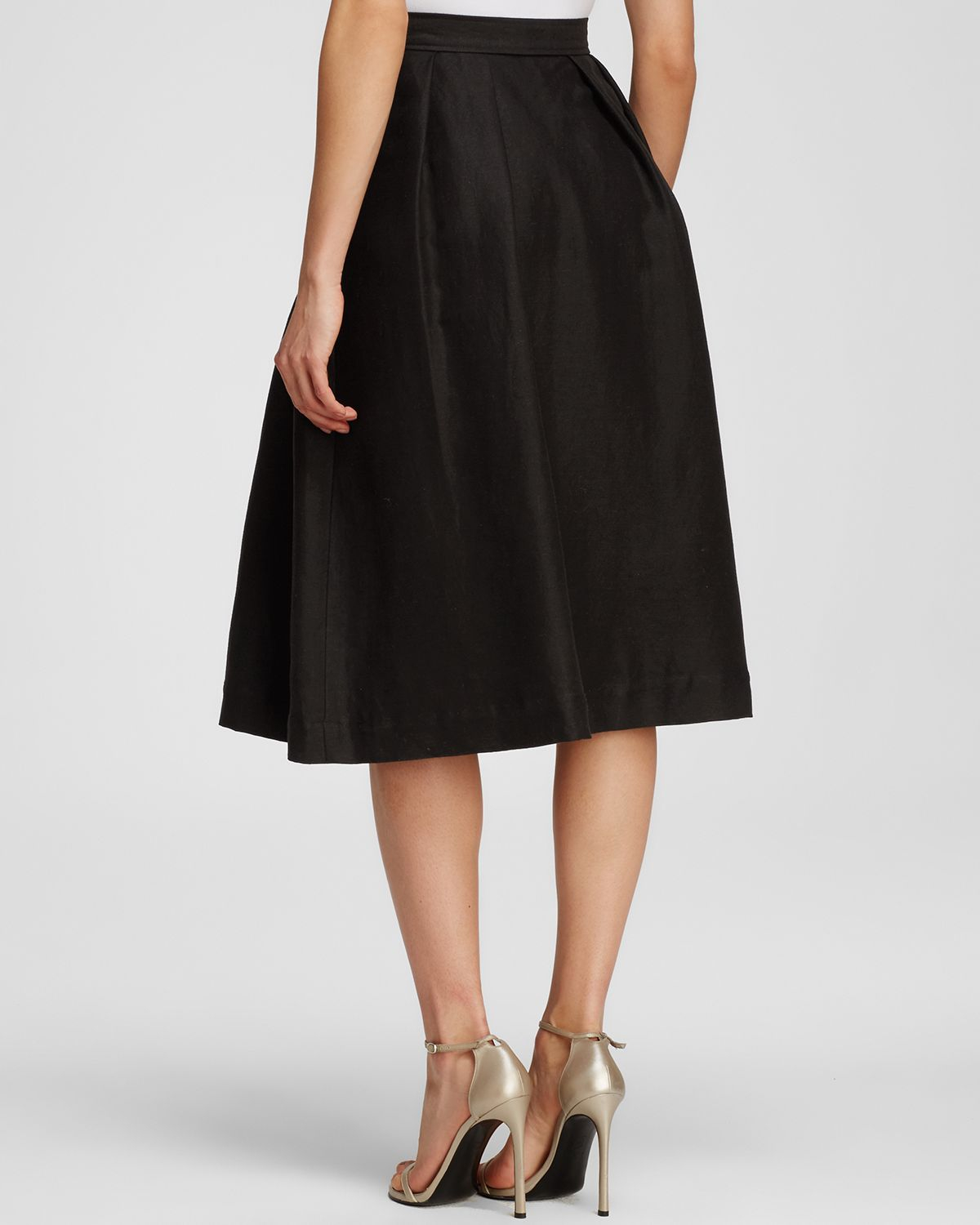 MILLY Linen Button Down Midi Skirt in Black - Lyst