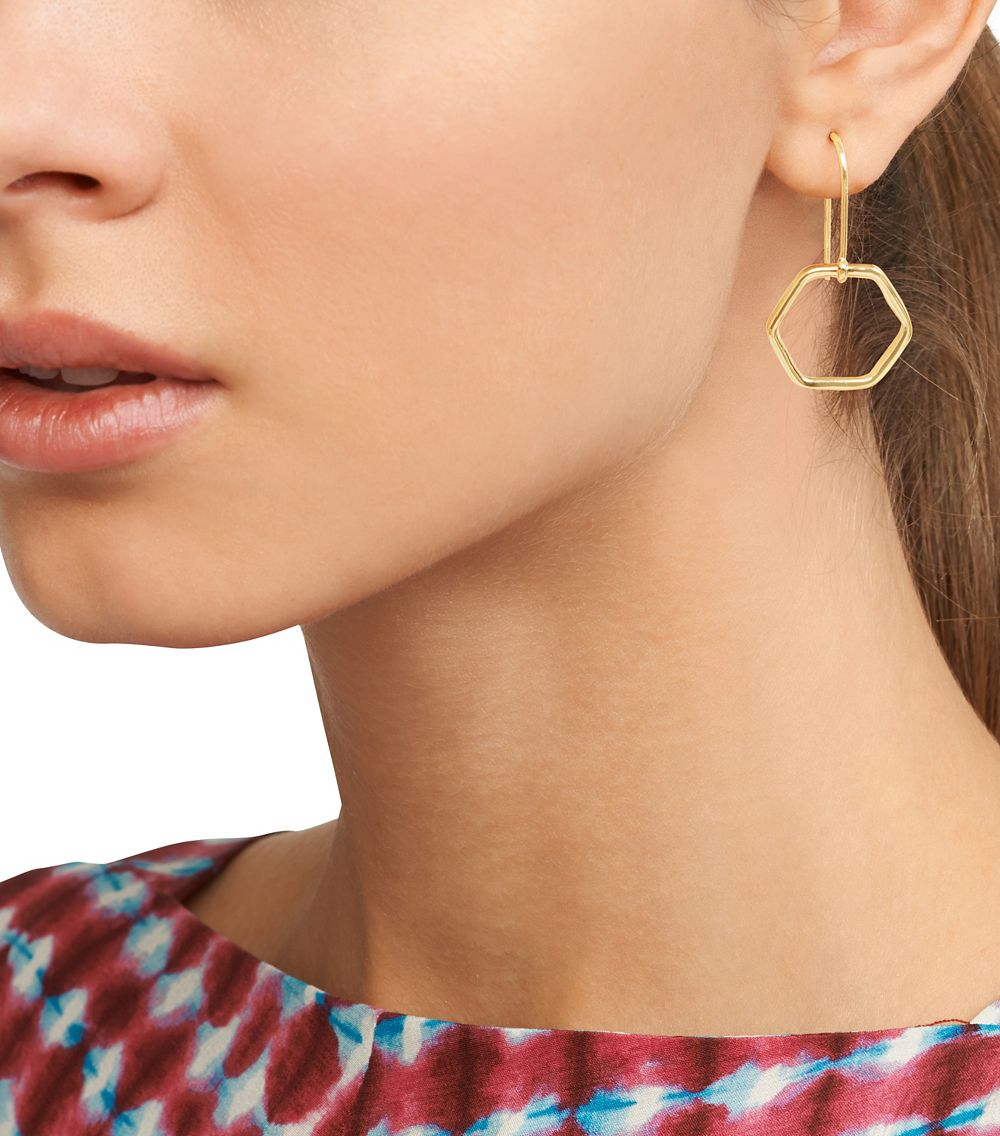 Catherine Malandrino 1 Marble Design Geo Hexagon Shaped Yellow Gold-Tone Stud Earrings for Women