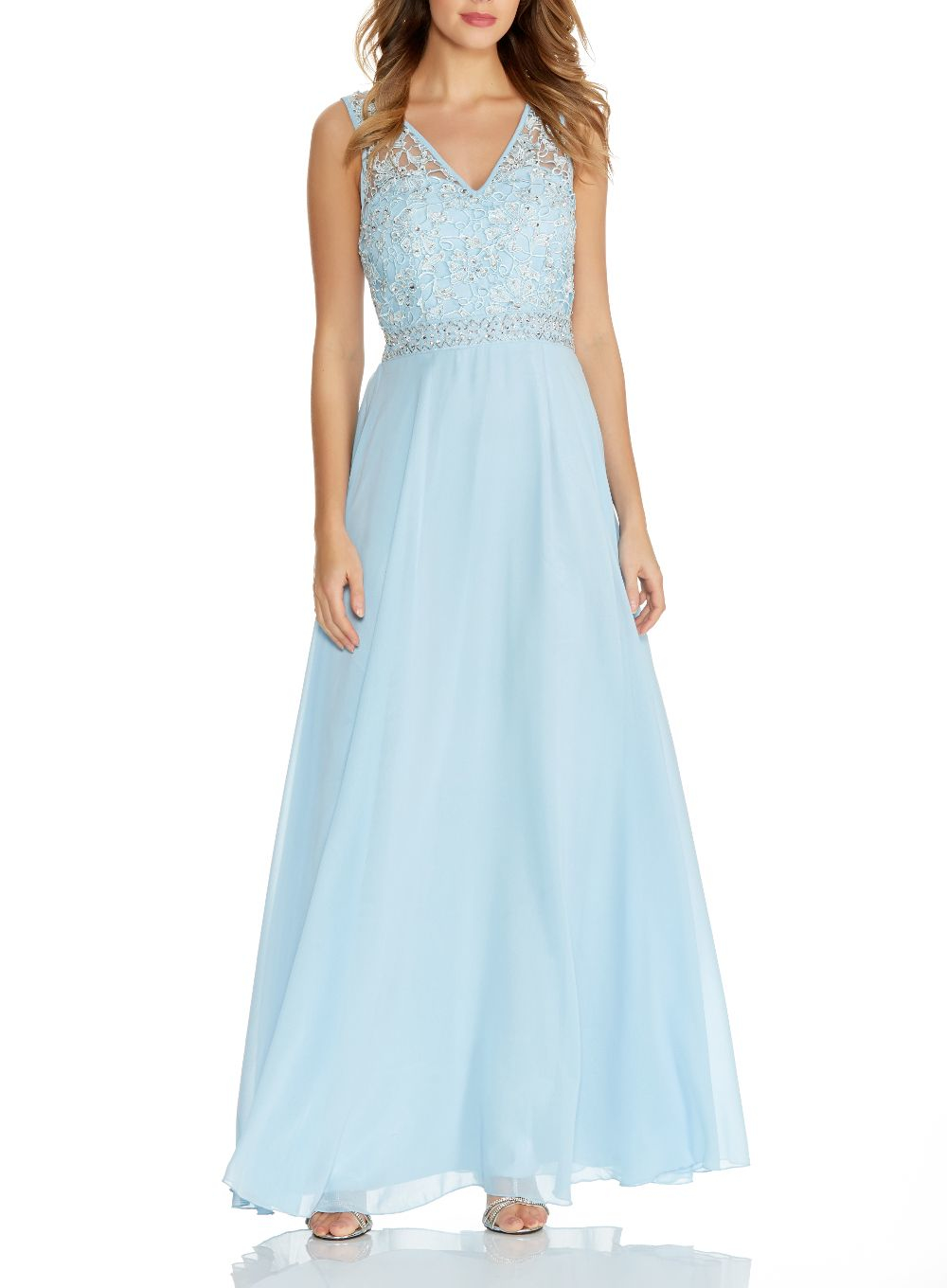 Lyst - Quiz Pale Blue Chiffon V Neck Maxi Dress in Blue