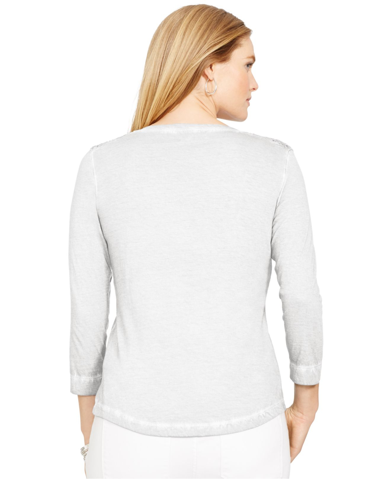 Lucky Brand Womens Cotton Embroidered Henley Top