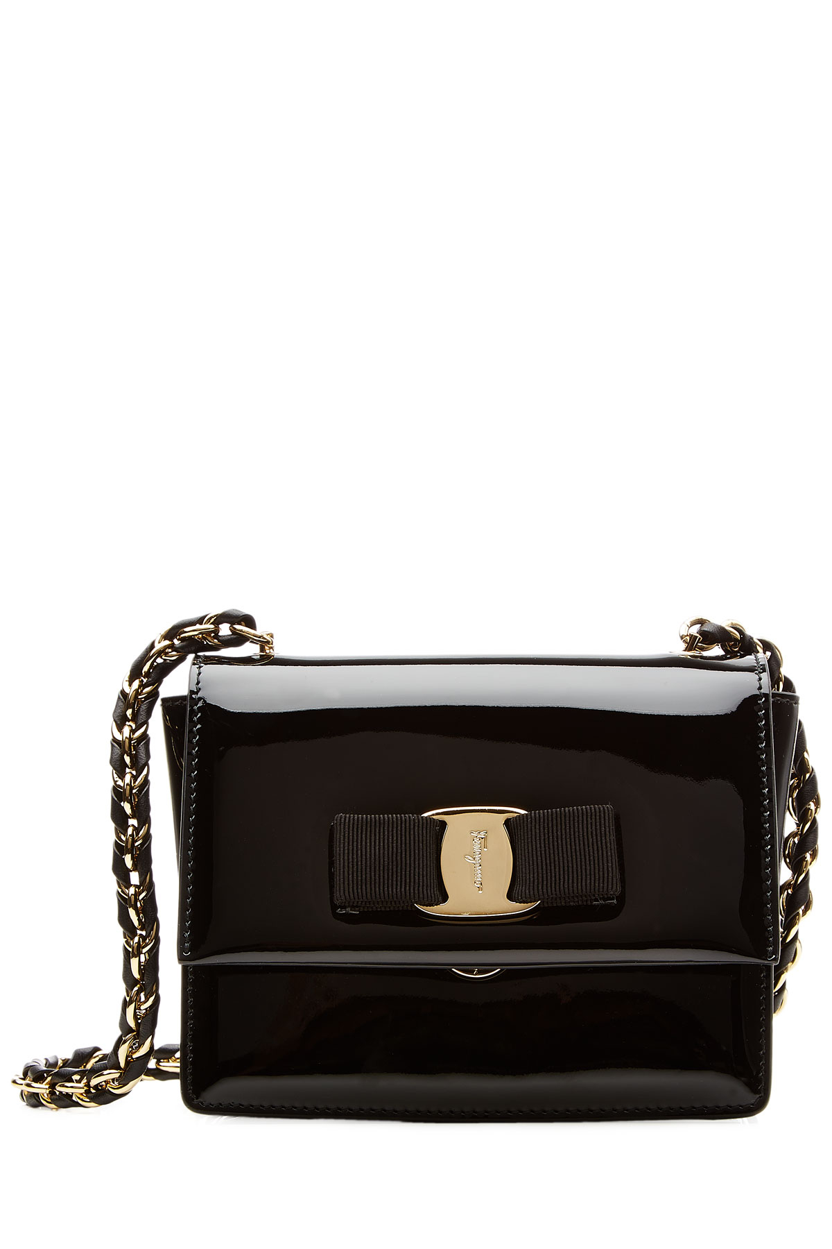 Lyst Ferragamo Mini Ginny Patent Leather Evening Bag Black In Gallery